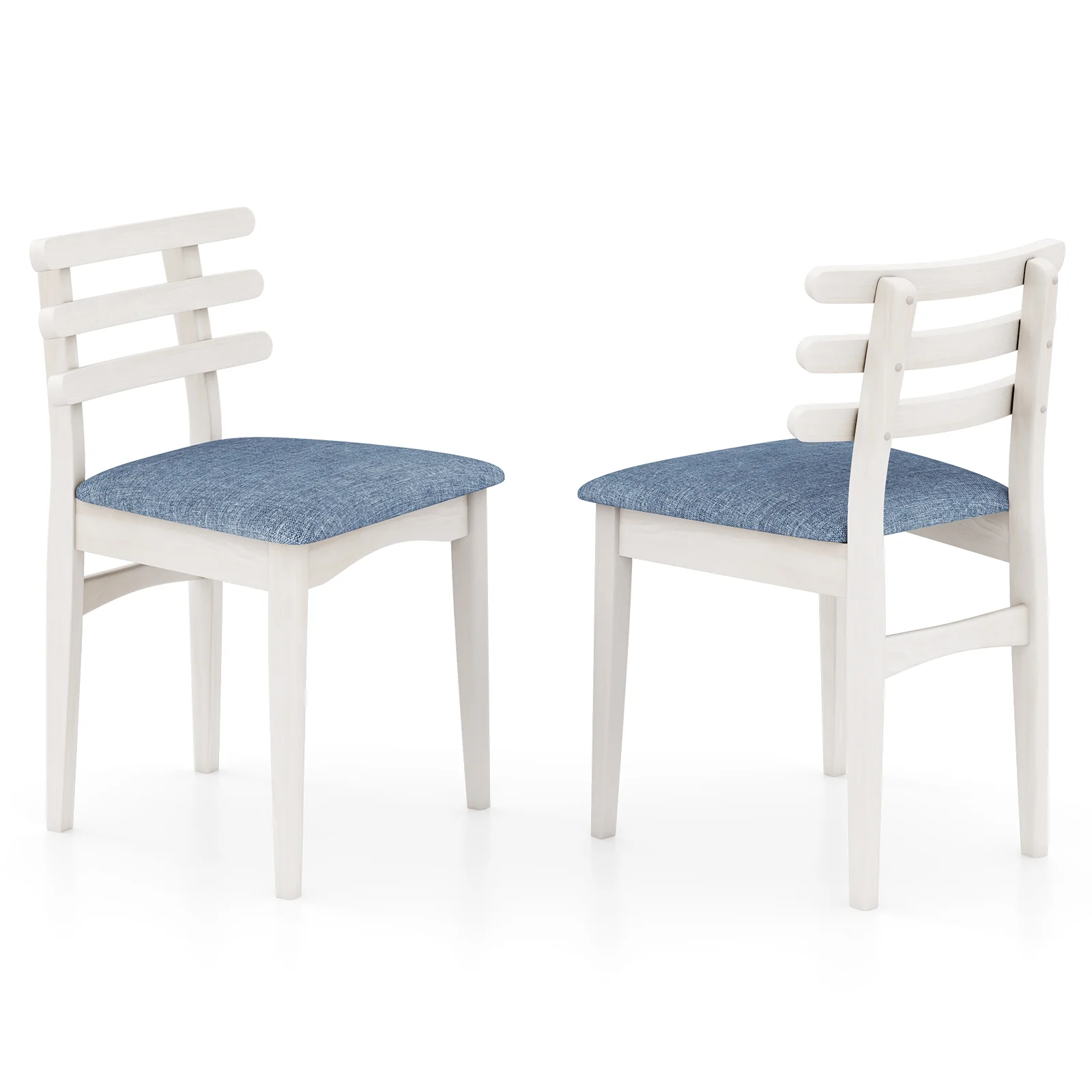 Fabric Kitchen Side Chairs, Rubber Wood Frame, Padded Seat, White - Image 4