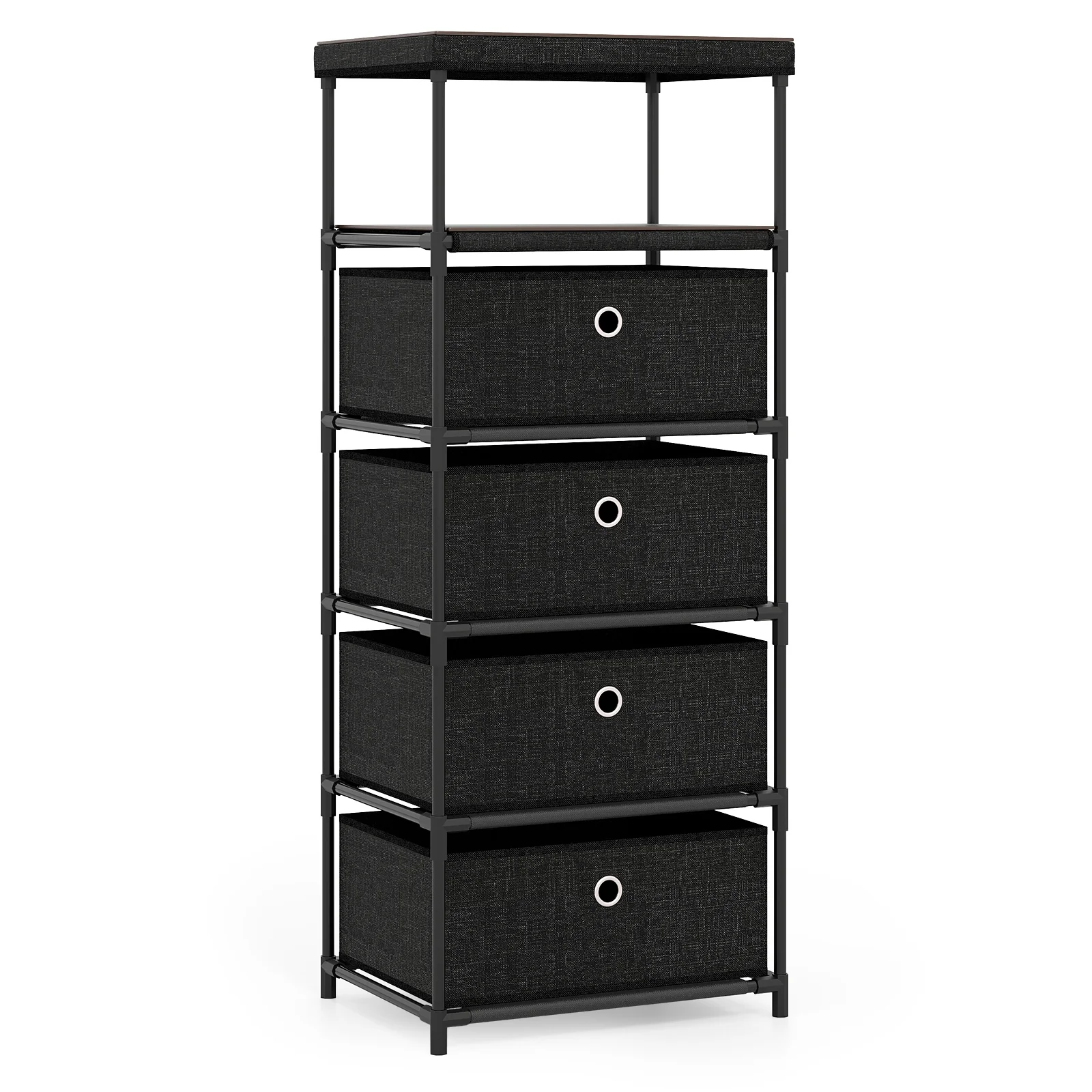 Fabric Storage Tower With Wood Top, Metal Frame, 3/4 Drawers, L, Black - Image 4