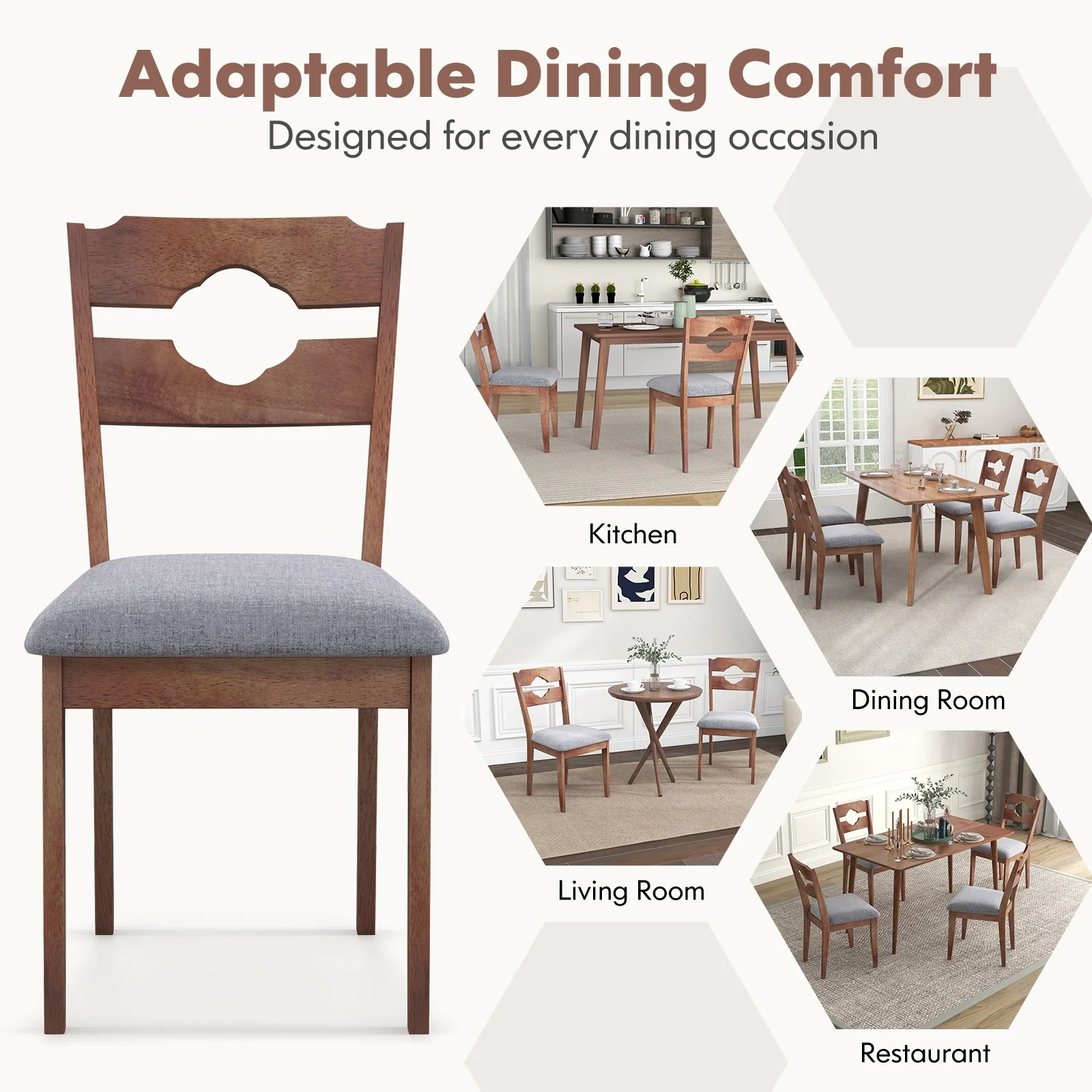Fabric Upholstered Dining Chairs, Set of 2, Padded Seat High Back, Gray - Image 10