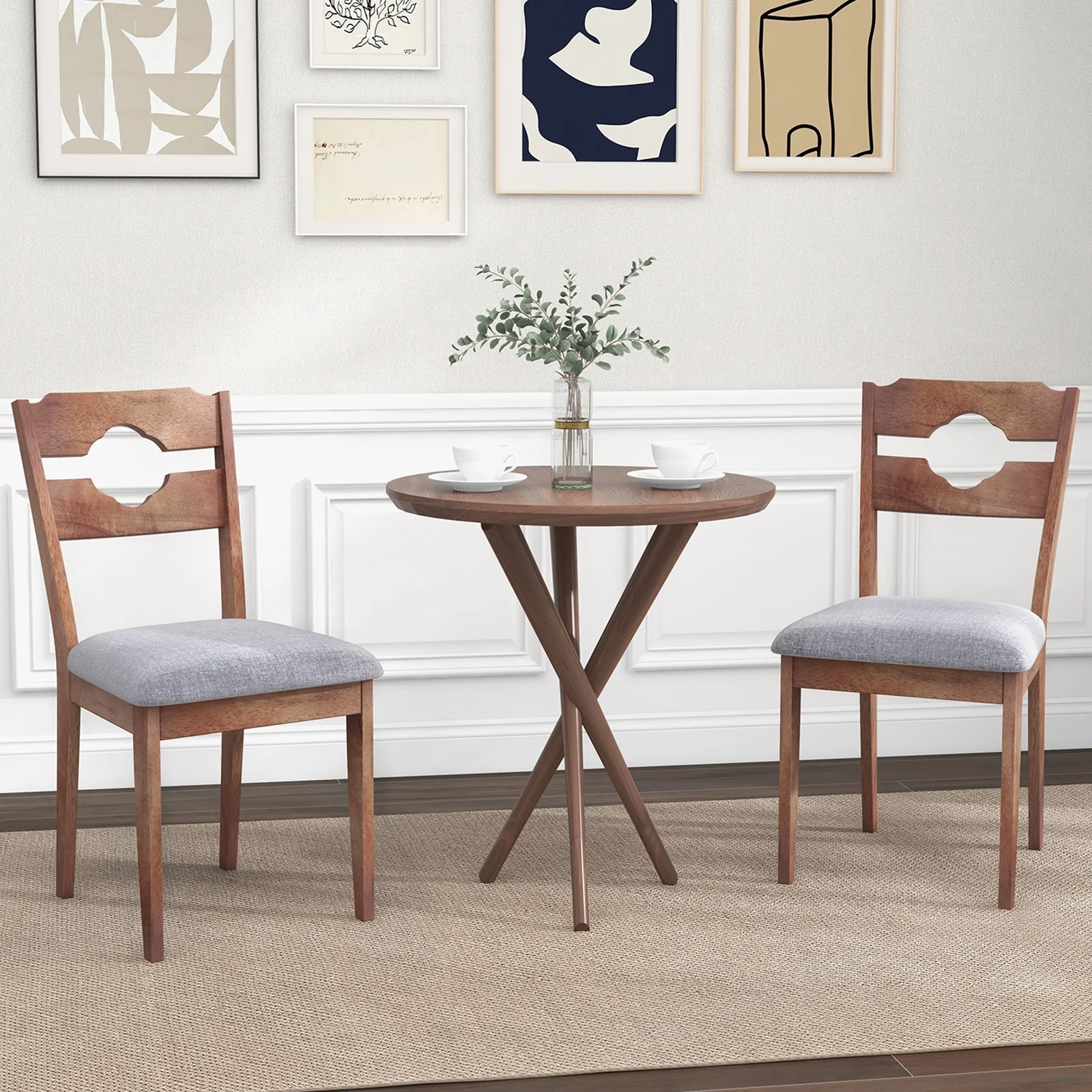 Fabric Upholstered Dining Chairs, Set of 2, Padded Seat High Back, Gray - Image 3