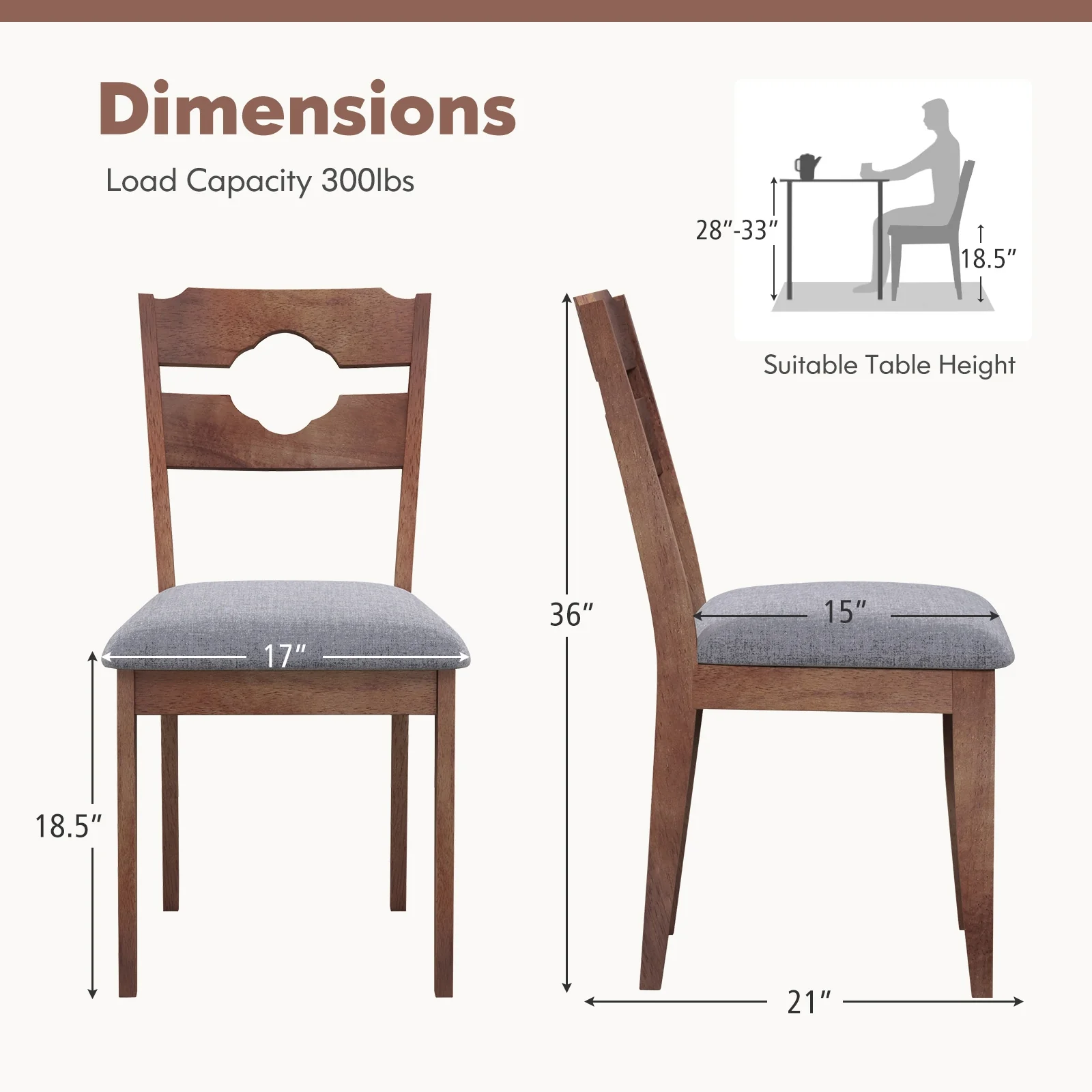 Fabric Upholstered Dining Chairs, Set of 2, Padded Seat High Back, Gray - Image 5