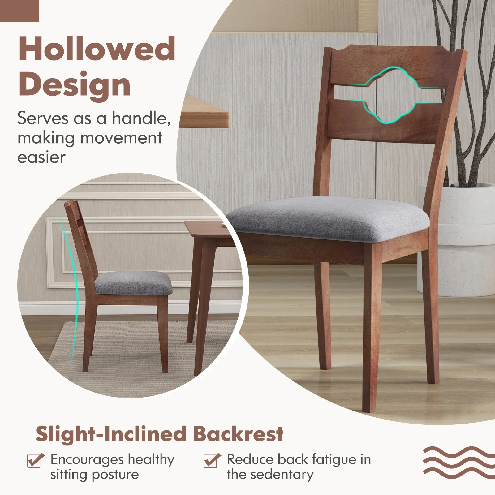 Fabric Upholstered Dining Chairs, Set of 2, Padded Seat High Back, Gray - Image 9