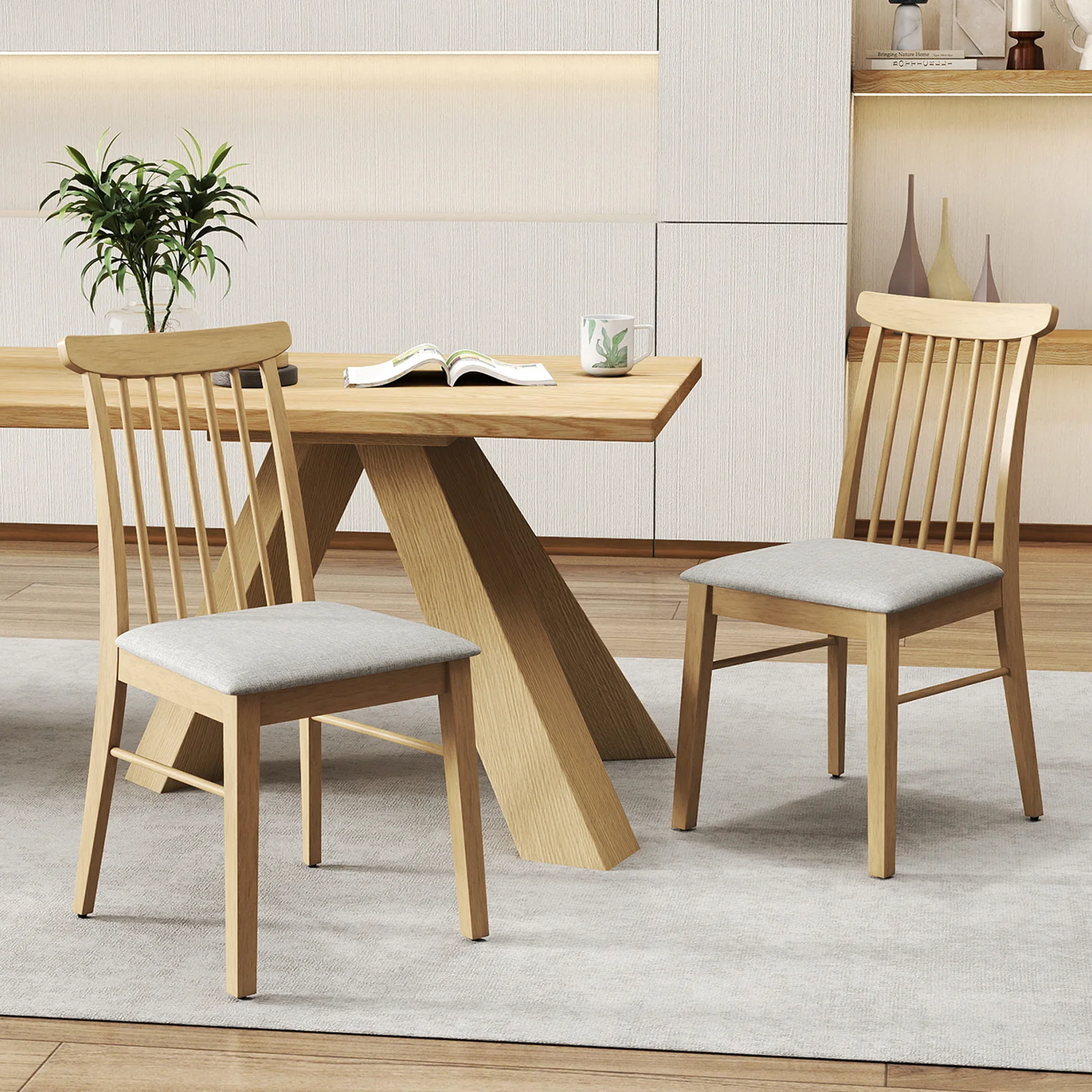 Fabric Upholstered Dining Chairs, Set of 4, Rubber Wood Frame, Natural - Image 5
