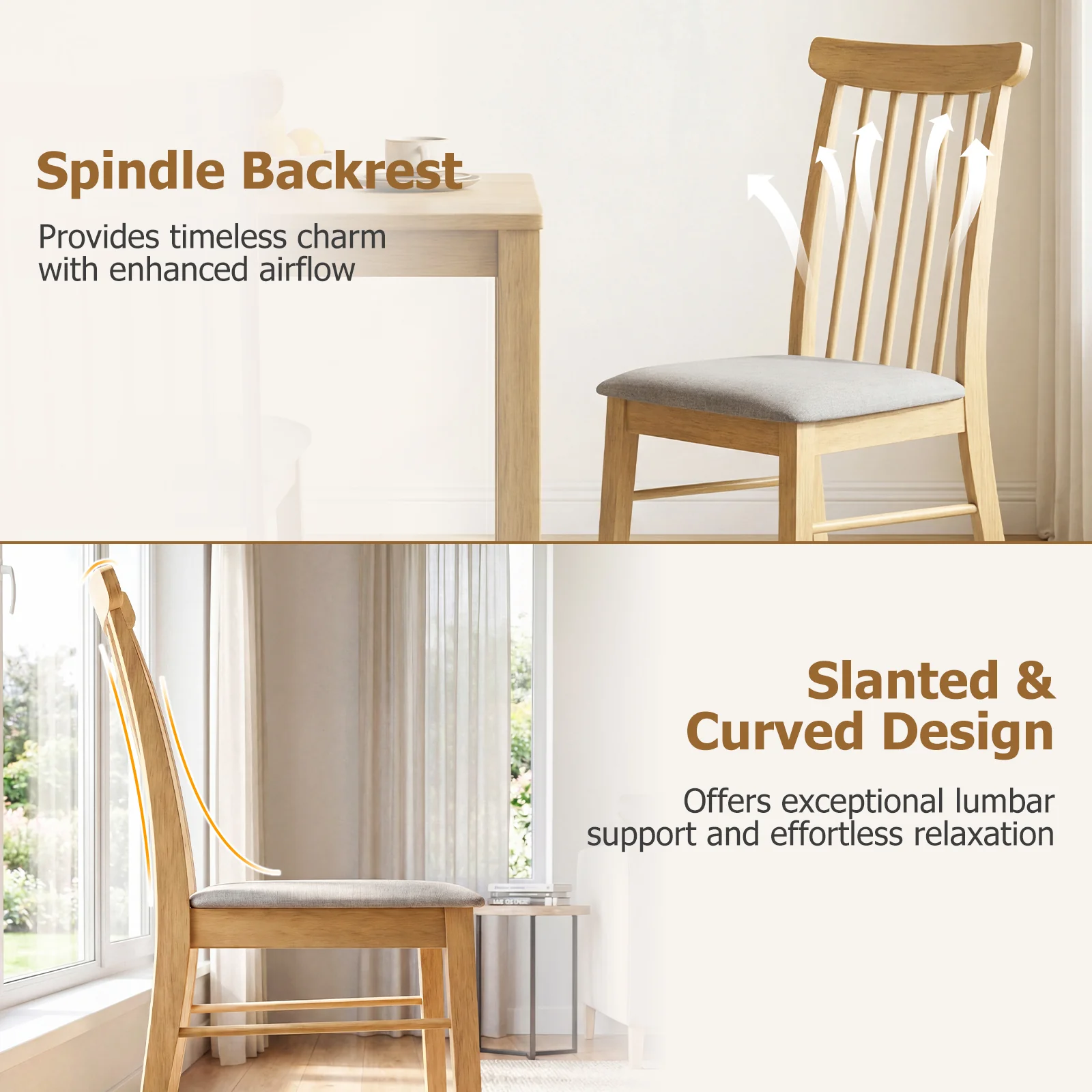 Fabric Upholstered Dining Chairs, Set of 4, Rubber Wood Frame, Natural - Image 9