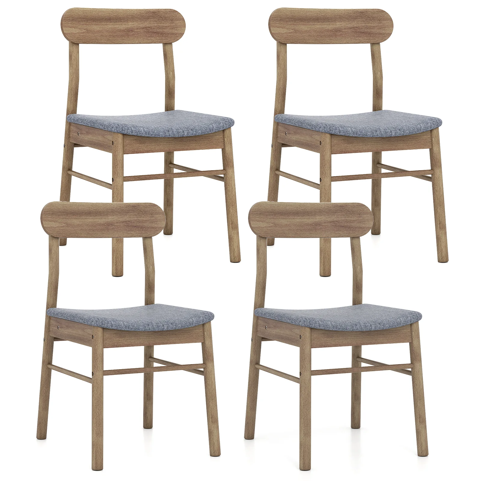 Fabric Upholstered Kitchen Armless Dining Chairs with Rubber Wood Frame Set of 4, Oak