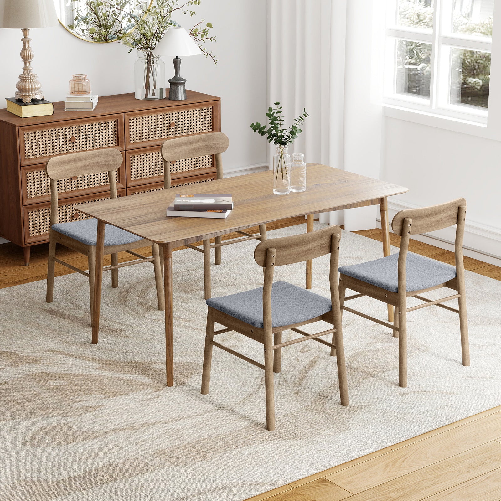 Fabric Upholstered Kitchen Armless Dining Chairs with Rubber Wood Frame Set of 4, Oak - Image 3