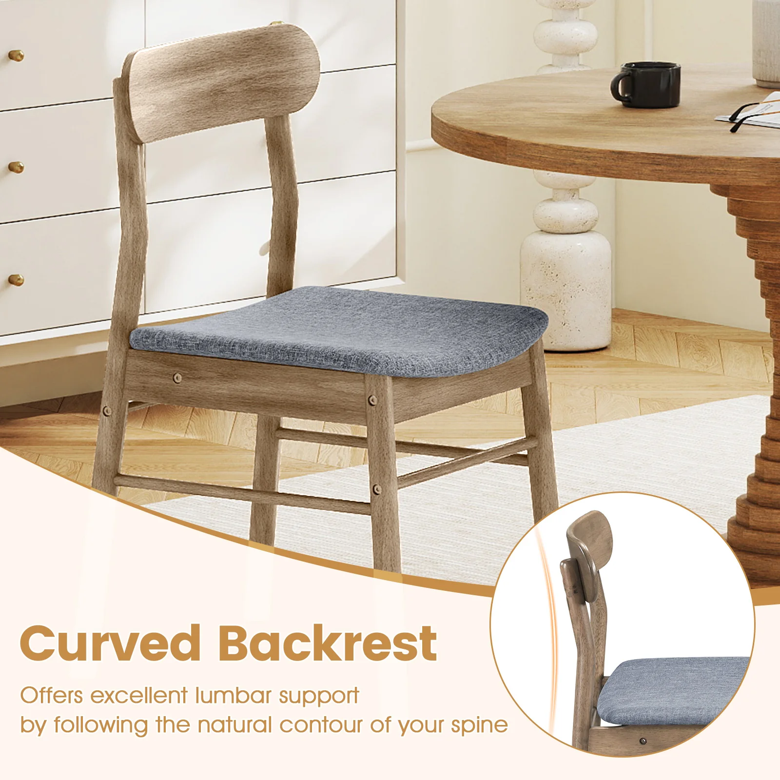 Fabric Upholstered Kitchen Armless Dining Chairs with Rubber Wood Frame Set of 4, Oak - Image 9