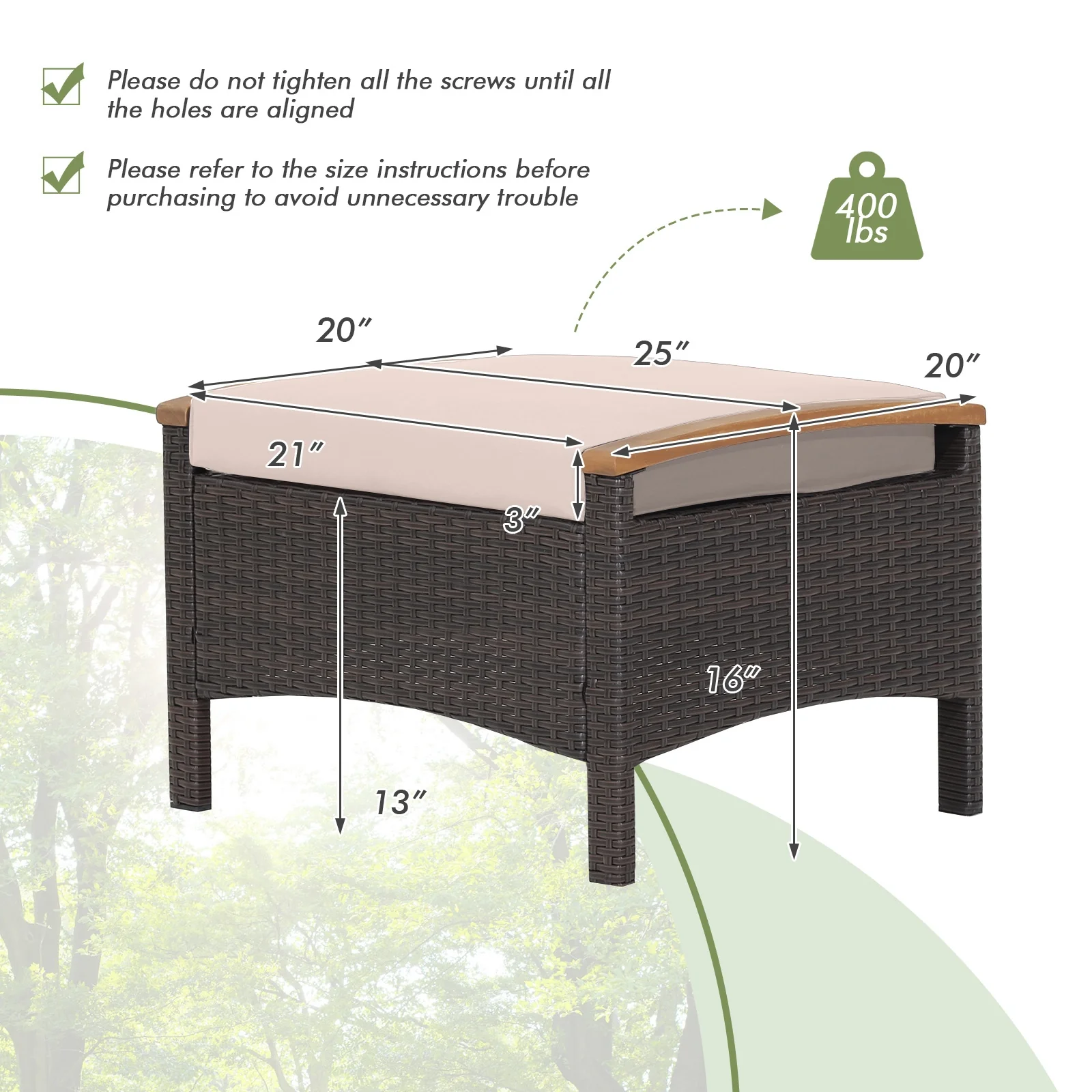 Fade Resistant Wicker Patio Ottoman Set, Brown - Image 6