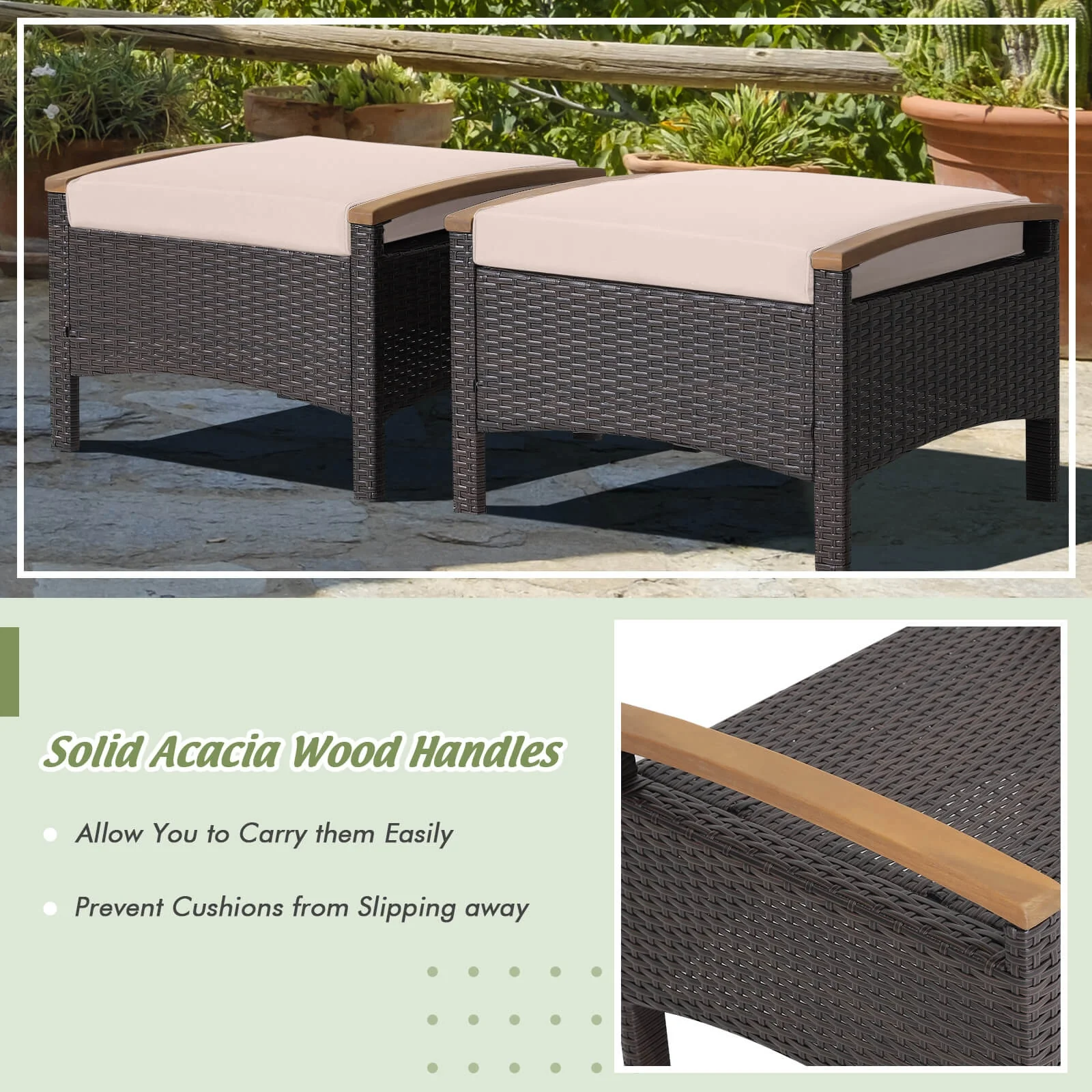 Fade Resistant Wicker Patio Ottoman Set, Brown - Image 7