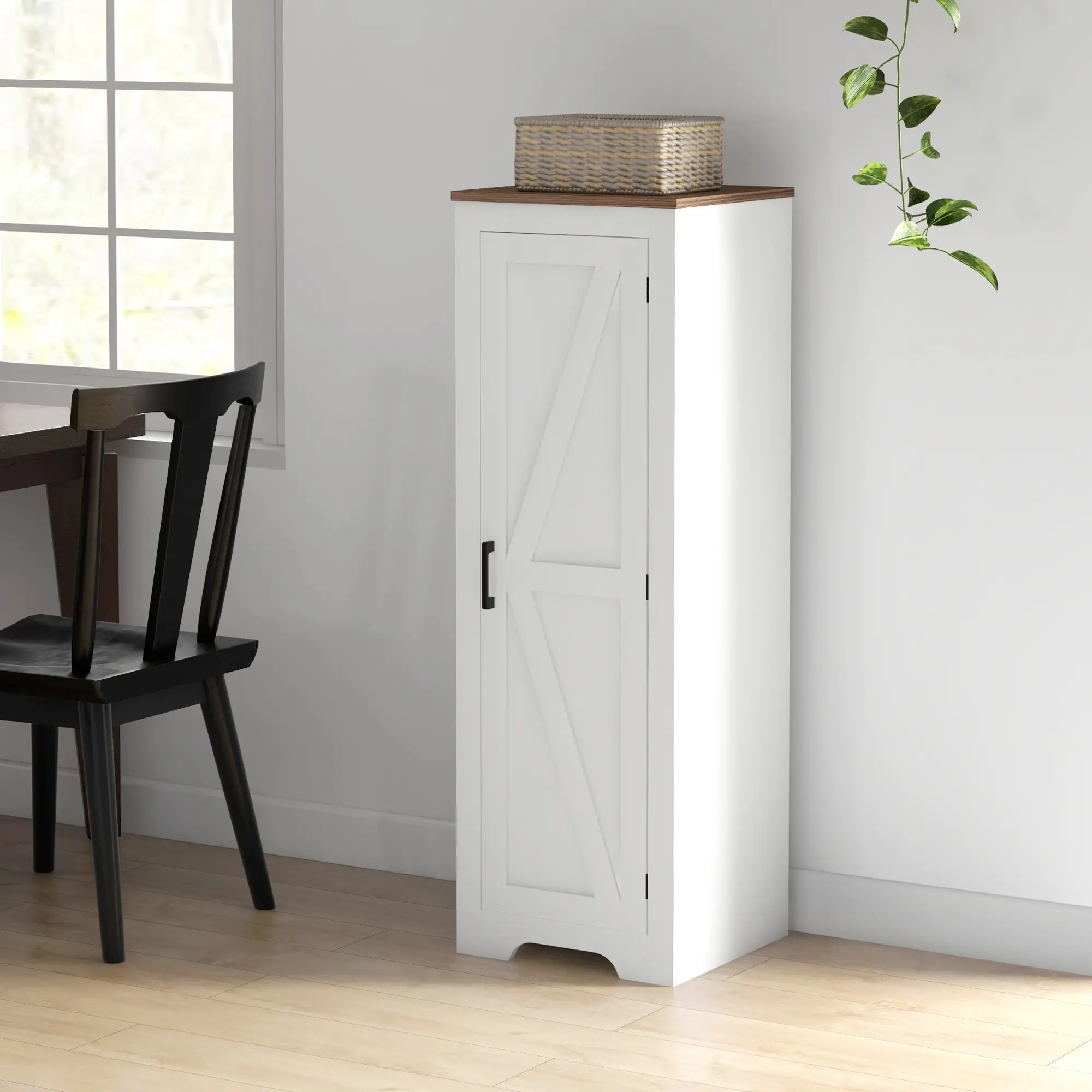 Farmhouse Accent Cabinet, Adjustable Shelf, Barn Door, White - Image 8