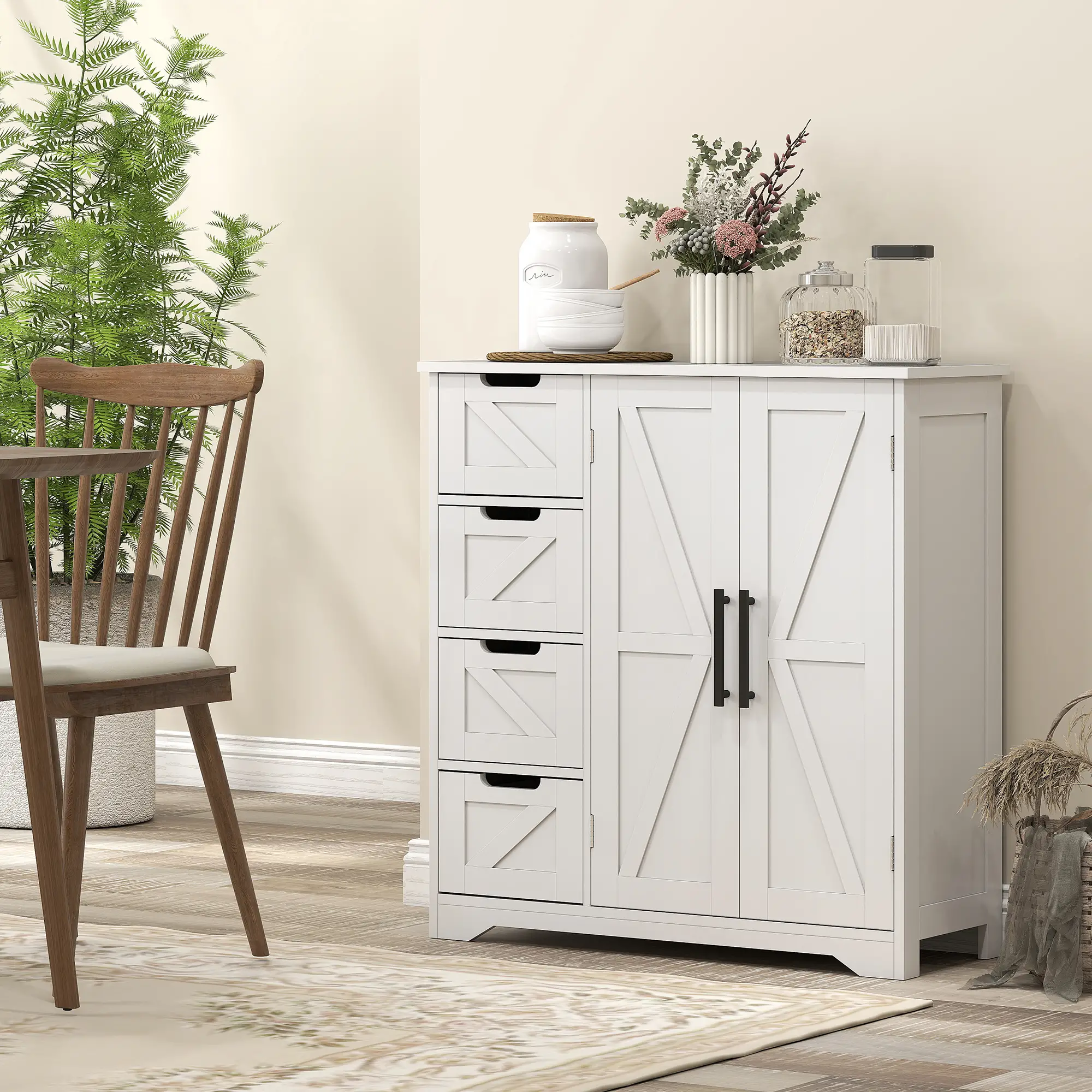 Farmhouse Bathroom Floor Cabinet, Adjustable Shelf, White - Image 10