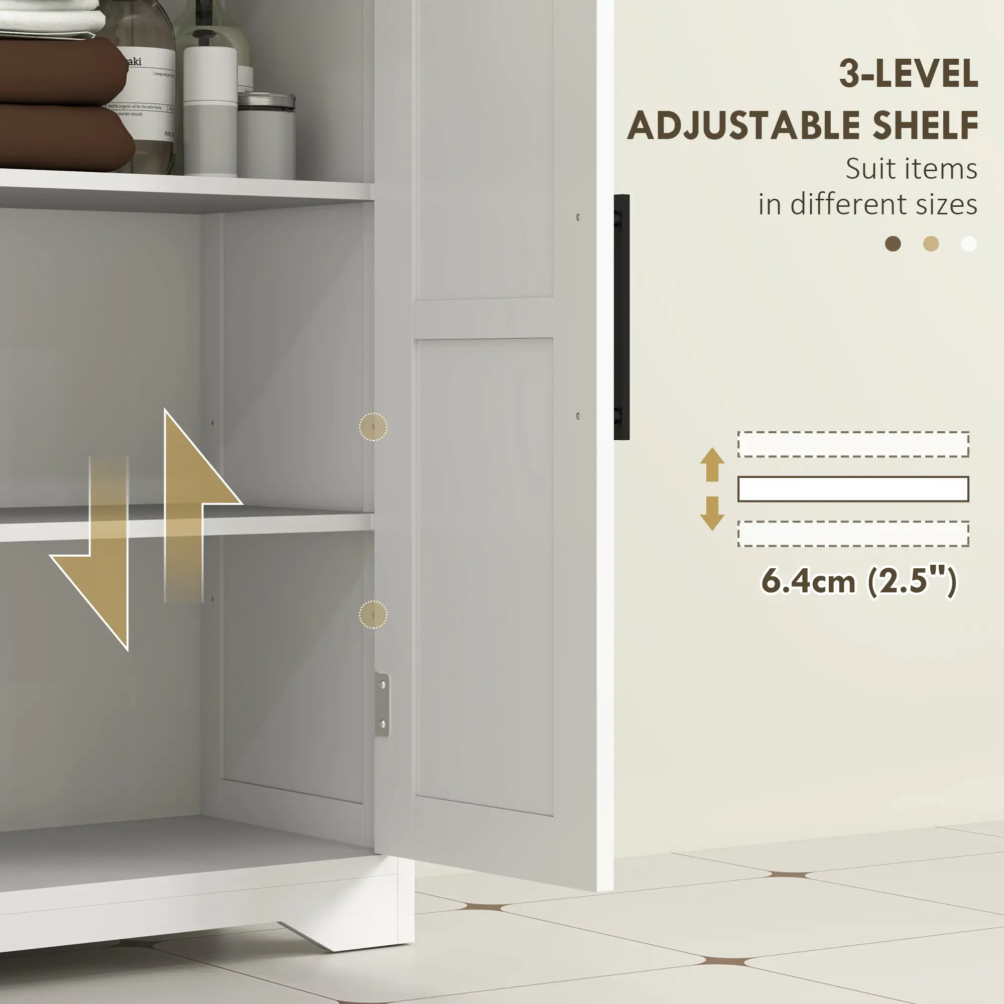 Farmhouse Bathroom Floor Cabinet, Adjustable Shelf, White - Image 5