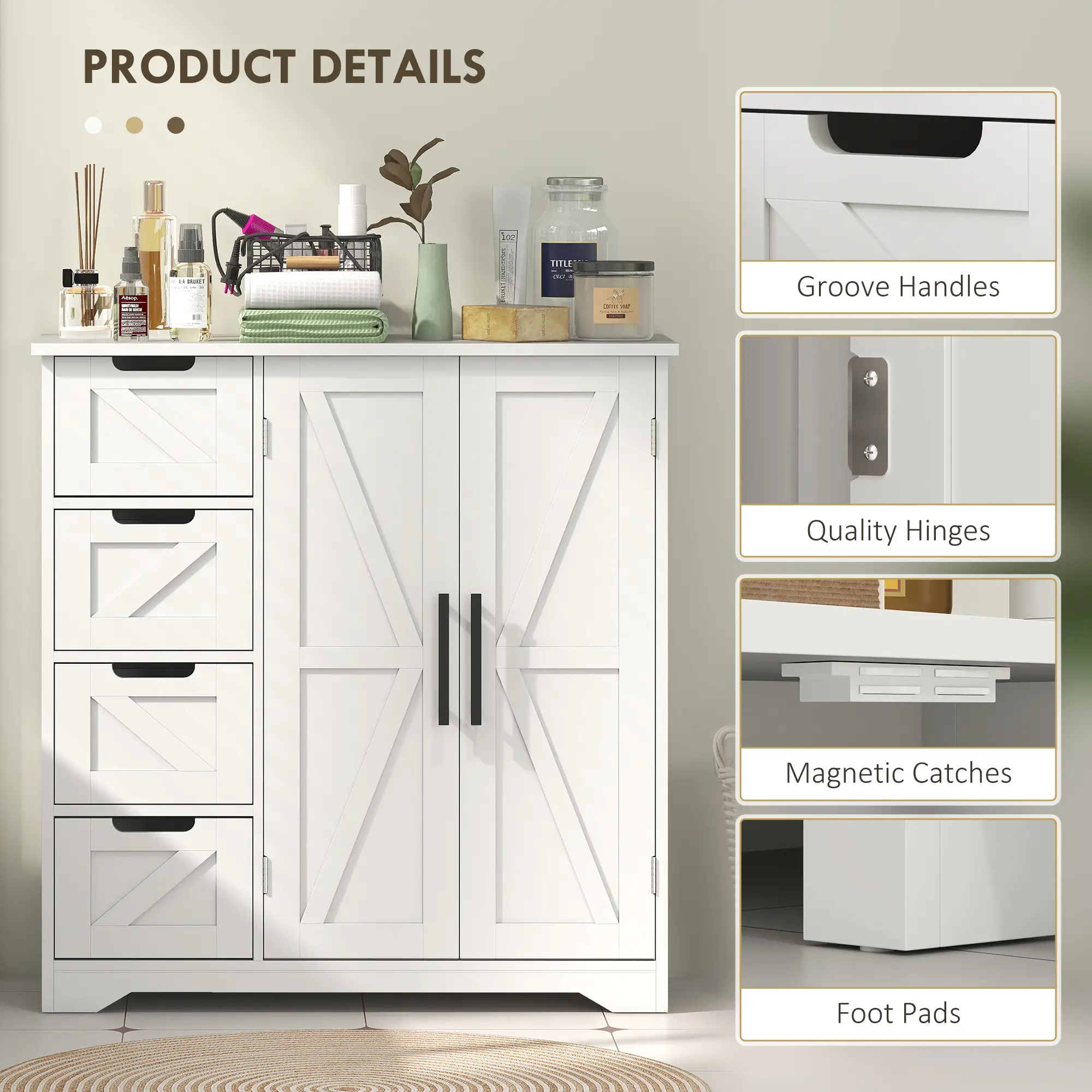 Farmhouse Bathroom Floor Cabinet, Adjustable Shelf, White - Image 9