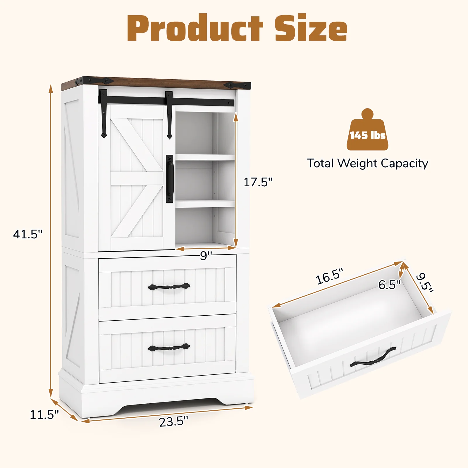Farmhouse Bathroom Floor Cabinet, Freestanding Wooden Storage Organizer, White - Image 5
