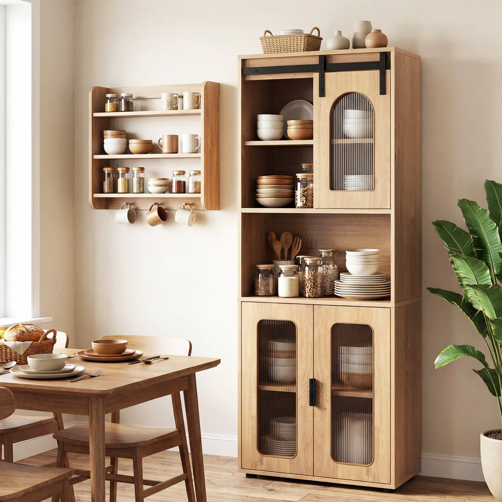 Farmhouse Bathroom Floor Cabinet, Sliding Barn Door, Natural - Image 3