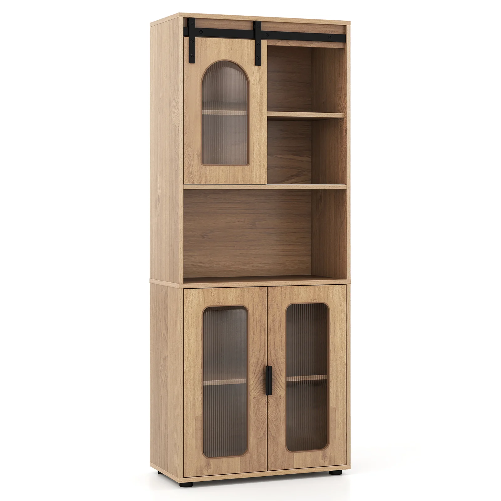 Farmhouse Bathroom Floor Cabinet, Sliding Barn Door, Natural - Image 4