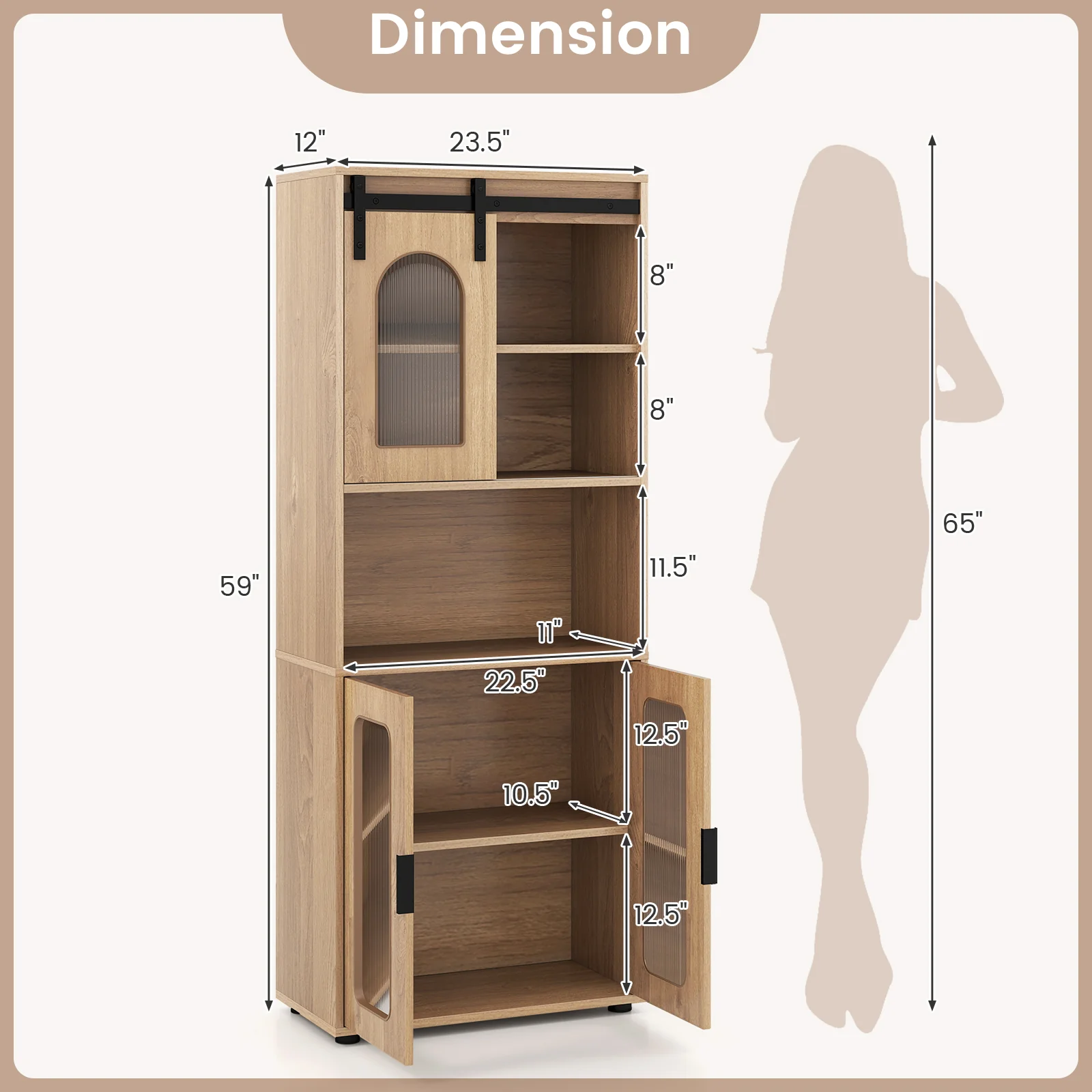 Farmhouse Bathroom Floor Cabinet, Sliding Barn Door, Natural - Image 5