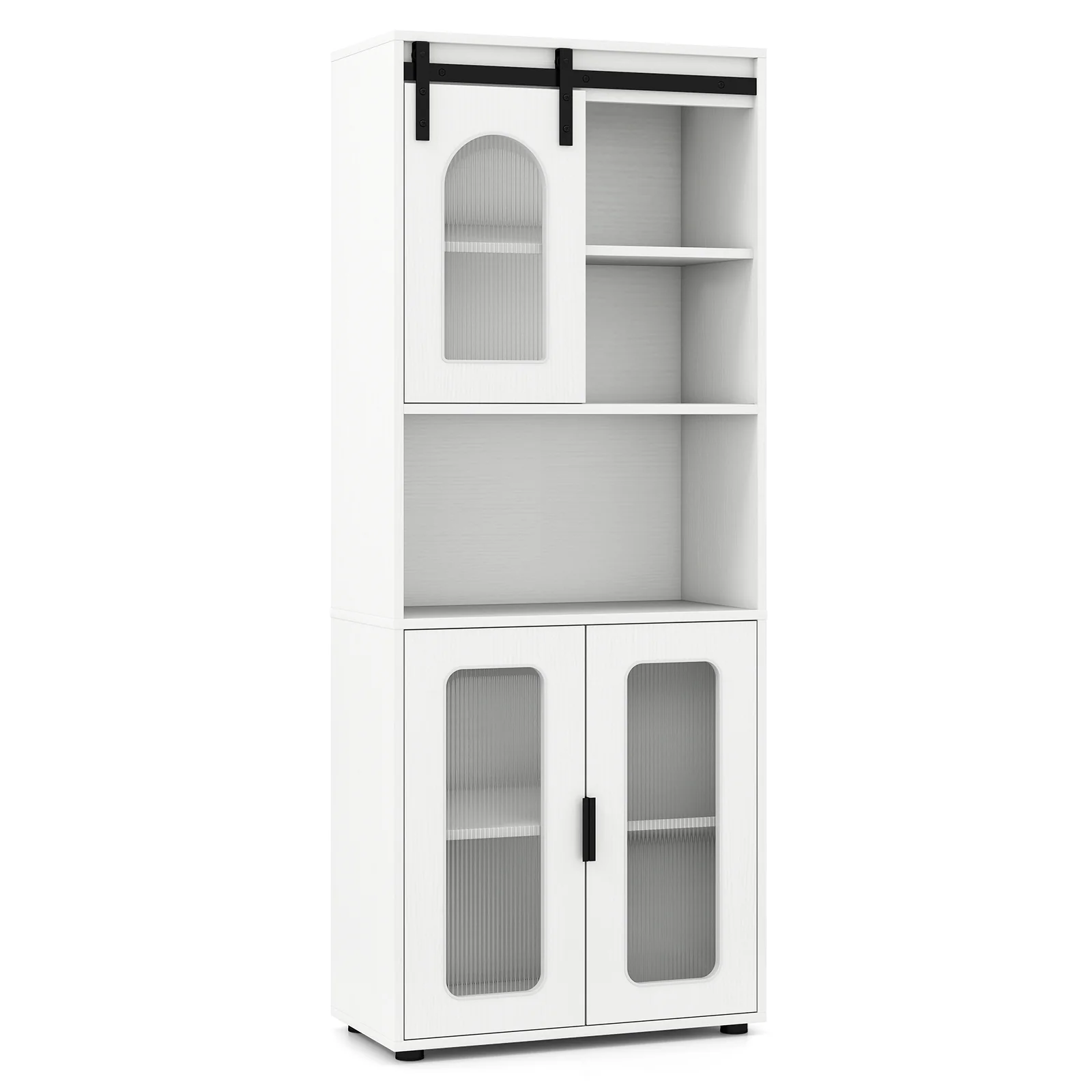 Farmhouse Bathroom Floor Cabinet, Sliding Barn Door, White - Image 4