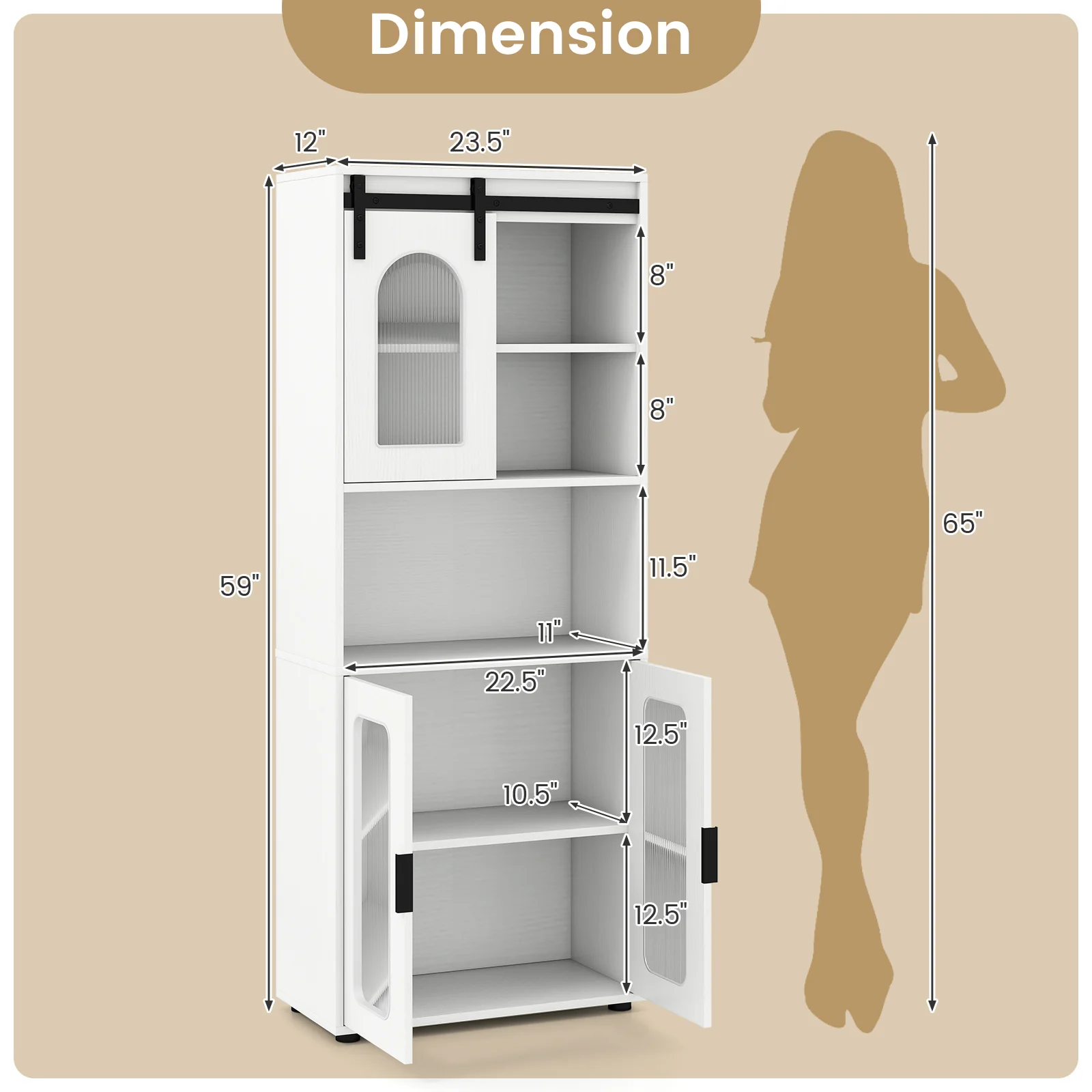 Farmhouse Bathroom Floor Cabinet, Sliding Barn Door, White - Image 5