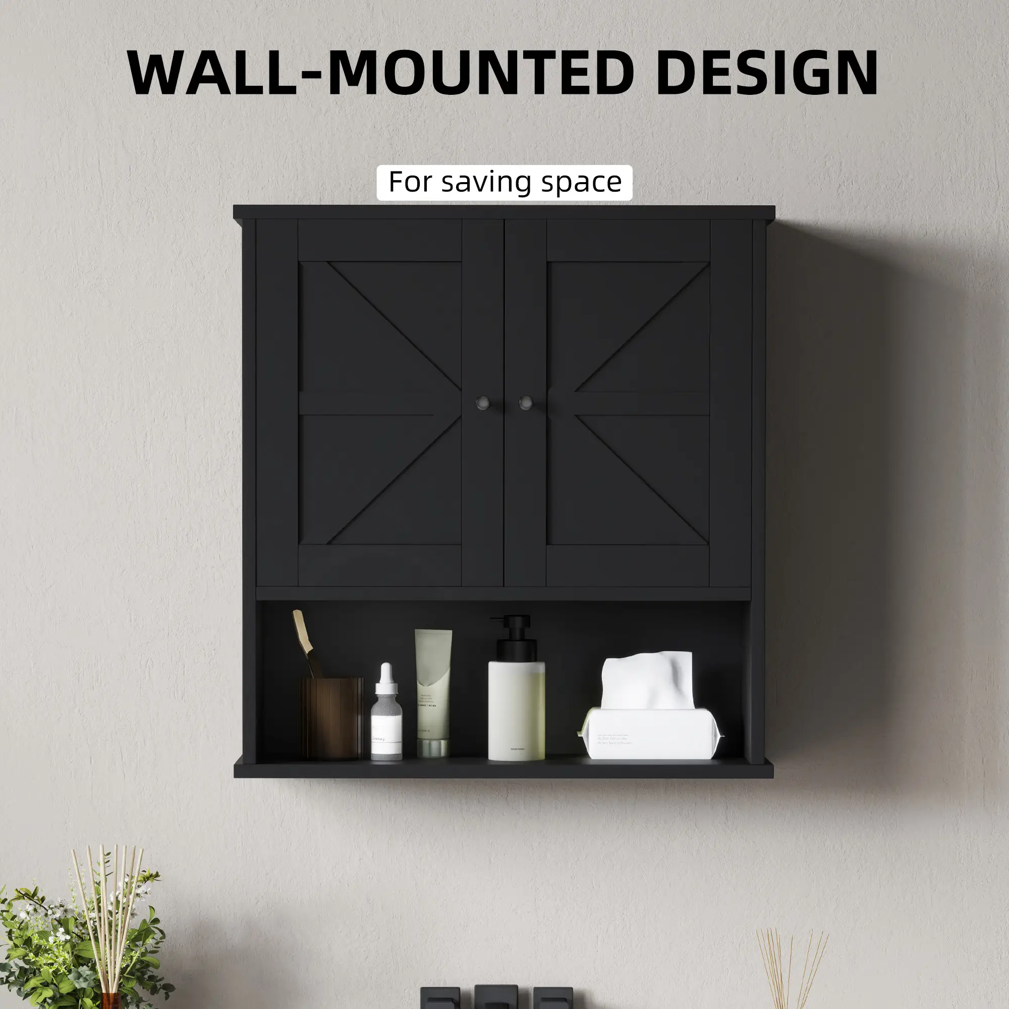 Farmhouse Bathroom Medicine Cabinet, Barn Doors, Adjustable Shelf, Black - Image 5