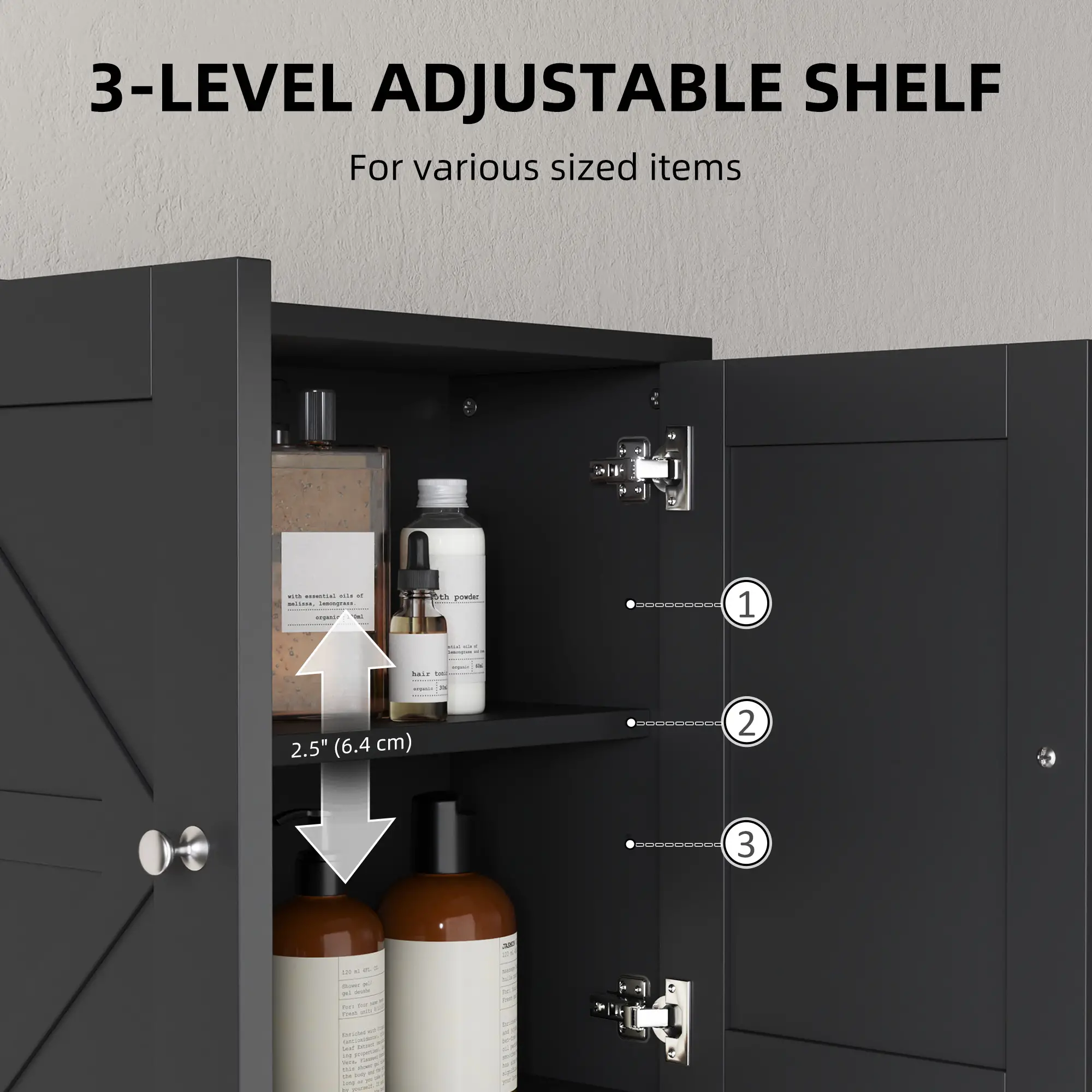 Farmhouse Bathroom Medicine Cabinet, Barn Doors, Adjustable Shelf, Black - Image 6
