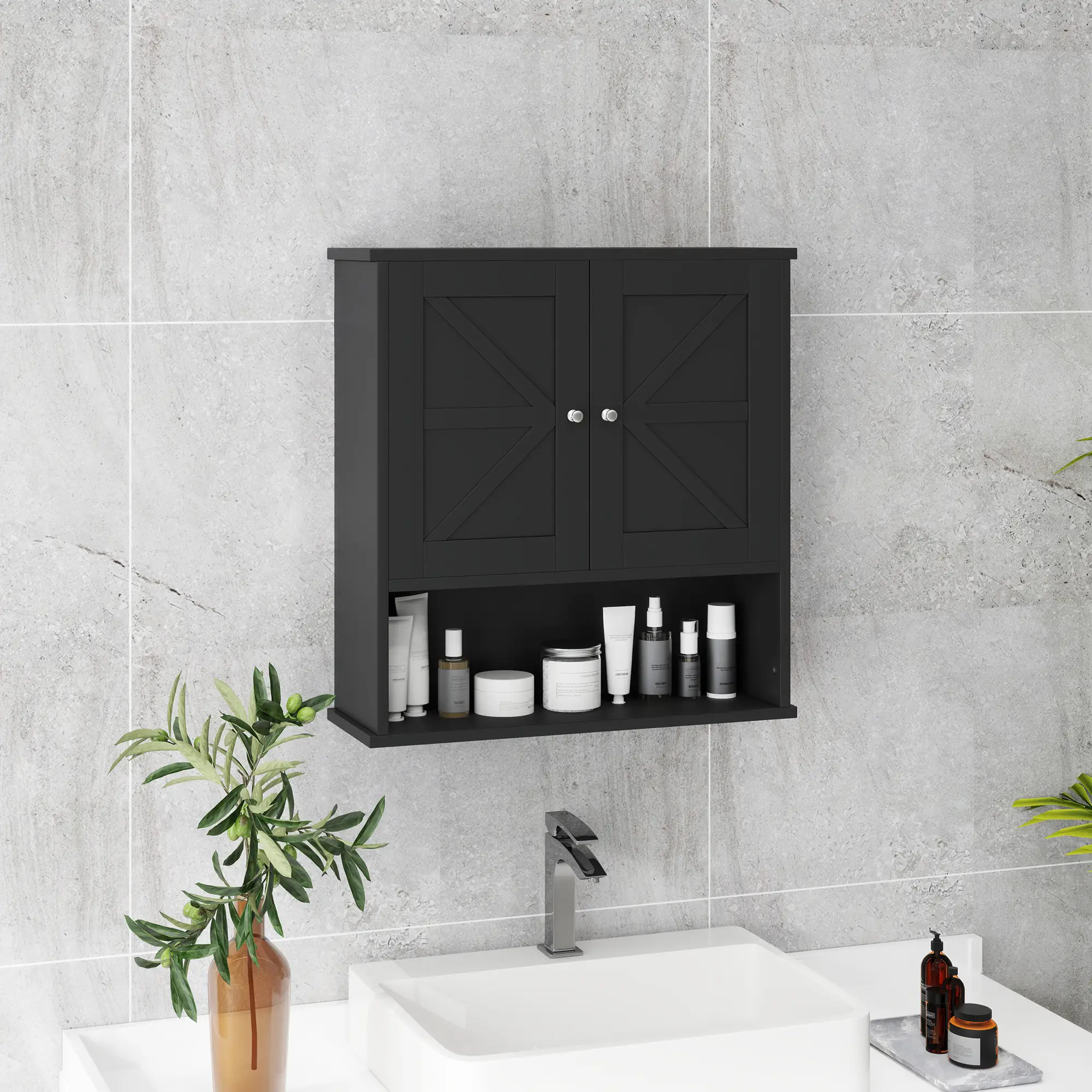 Farmhouse Bathroom Medicine Cabinet, Barn Doors, Adjustable Shelf, Black - Image 8
