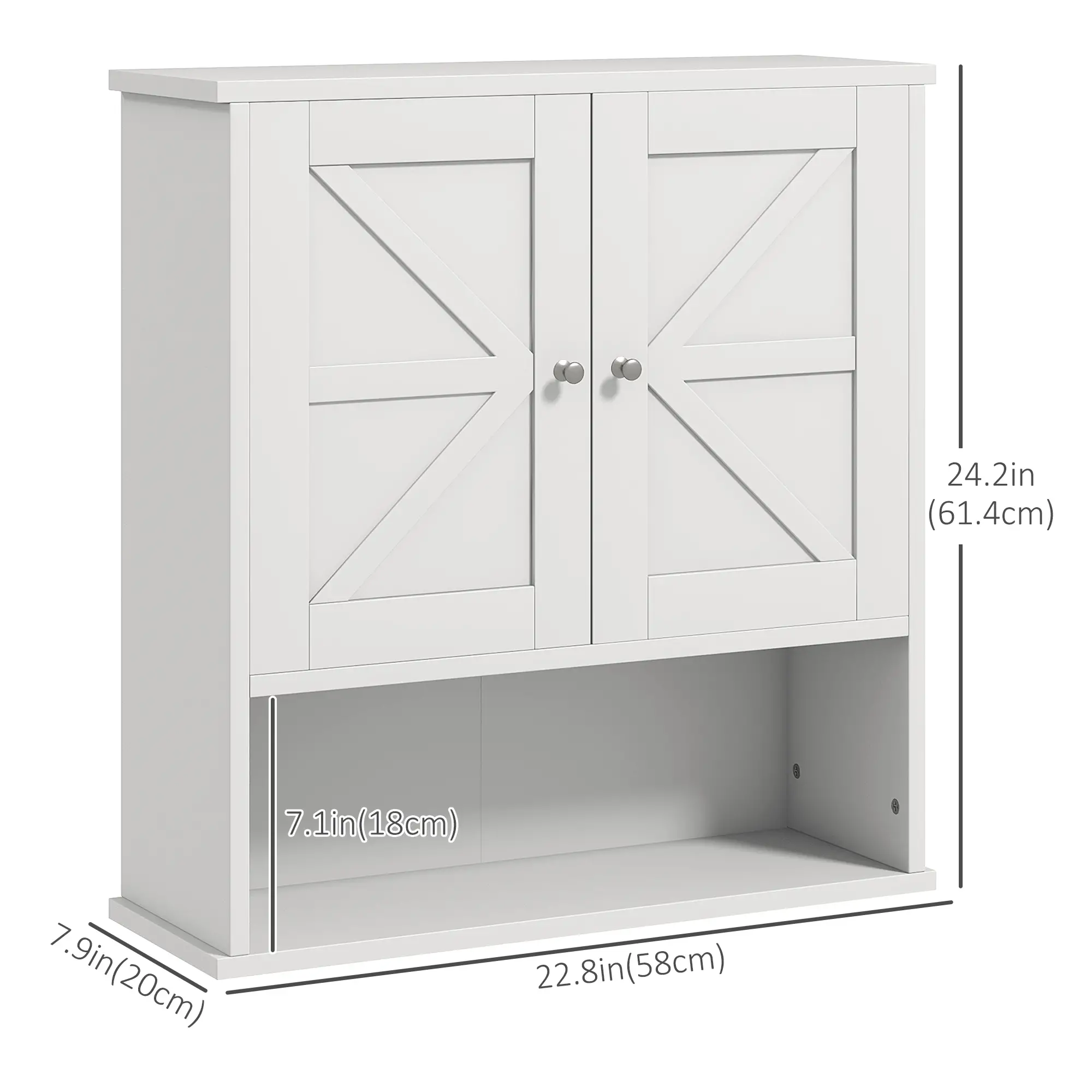 Farmhouse Bathroom Medicine Cabinet, Barn Doors, Adjustable Shelf, White - Image 3