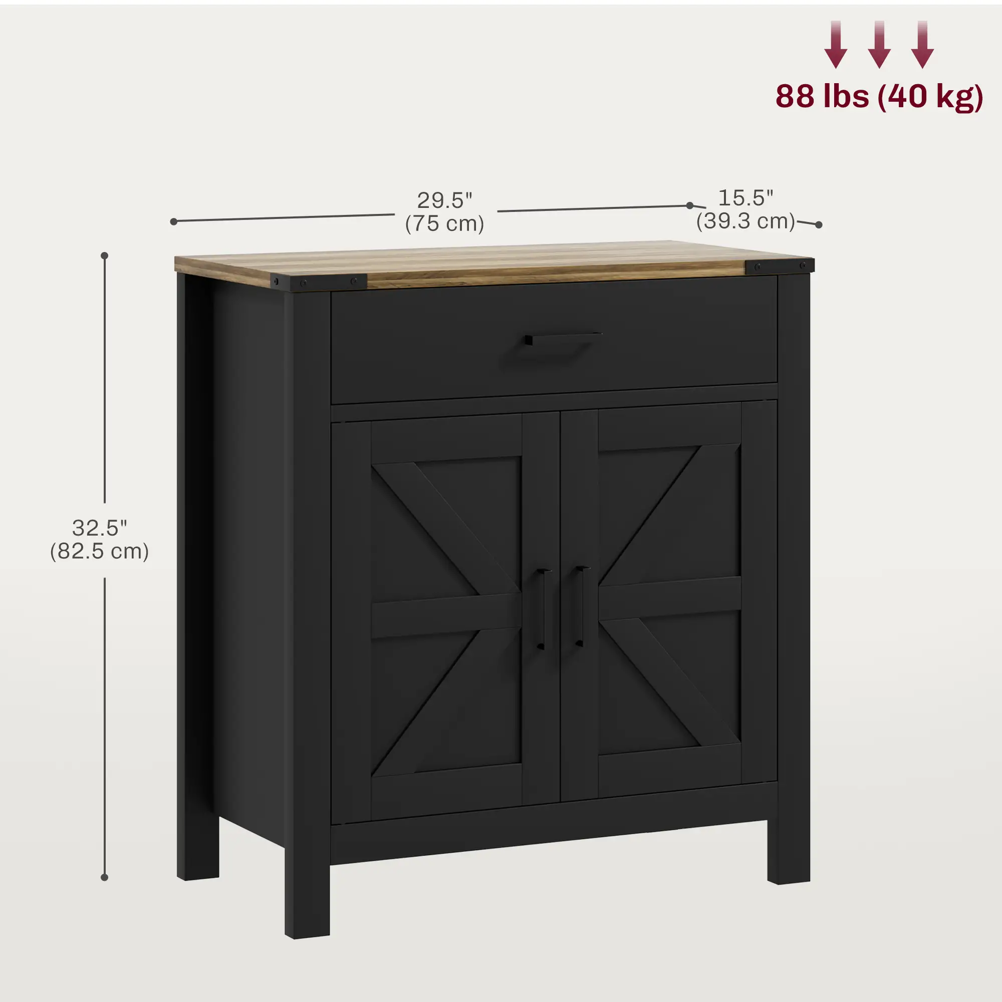Farmhouse Buffet Cabinet, 1 Drawer, Storage Cabinet, Adjustable Shelf, Black - Image 3