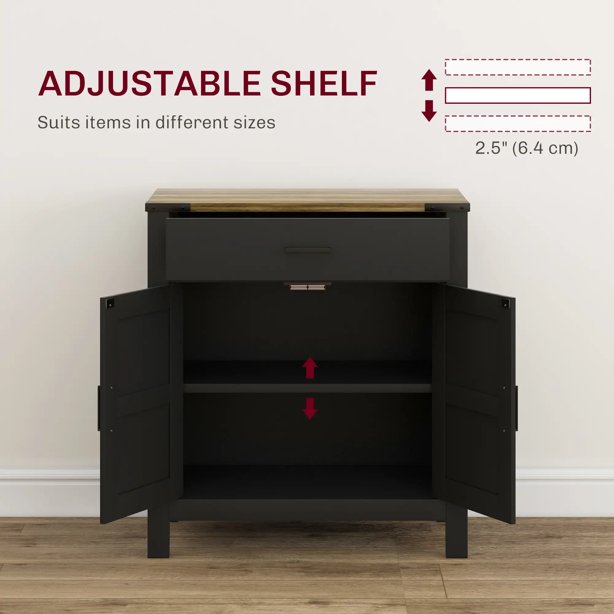 Farmhouse Buffet Cabinet, 1 Drawer, Storage Cabinet, Adjustable Shelf, Black - Image 5