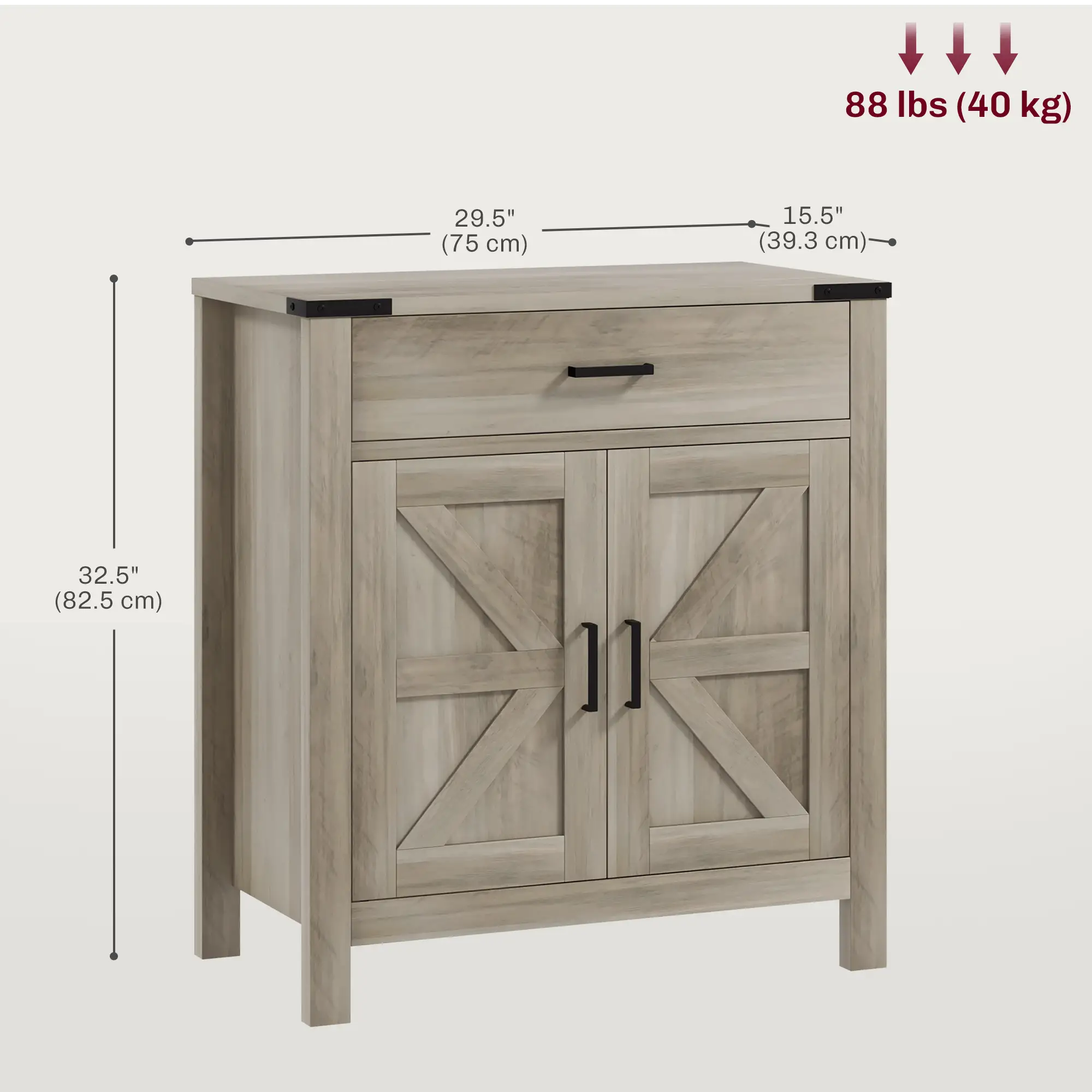 Farmhouse Buffet Cabinet, 1 Drawer, Storage Cabinet, Adjustable Shelf, Grey - Image 3