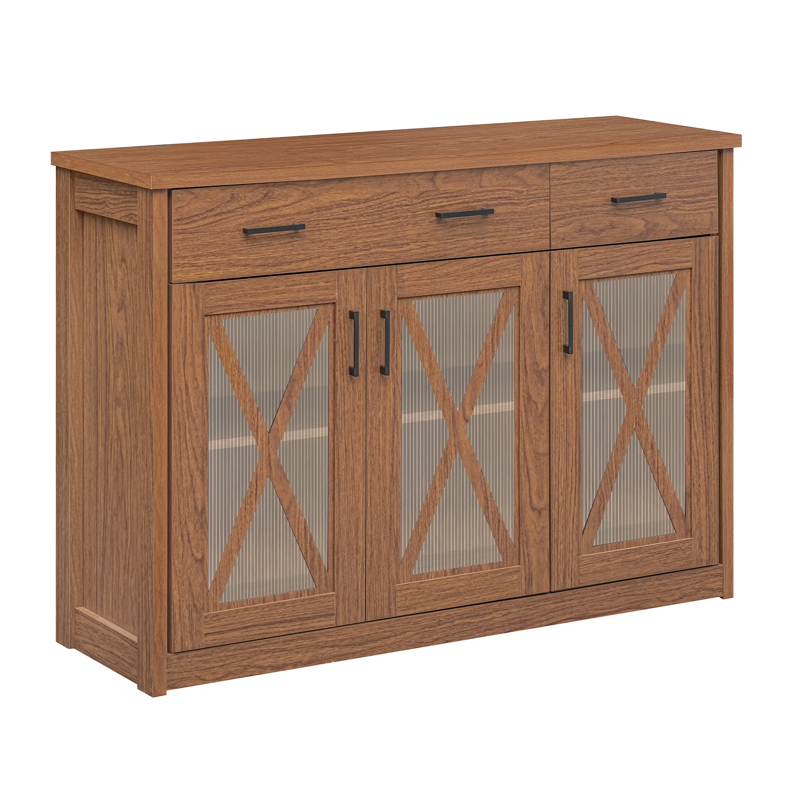 Farmhouse Buffet Sideboard, 3-Door Kitchen Storage Cabinet, 2 Drawers, Brown