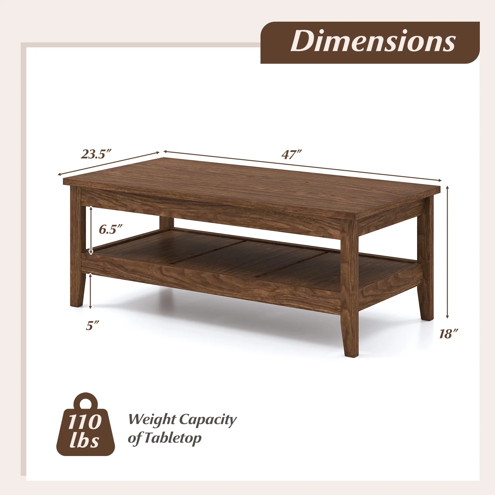 Farmhouse Coffee Table, Rustic Cocktail Center Table, Walnut - Image 6
