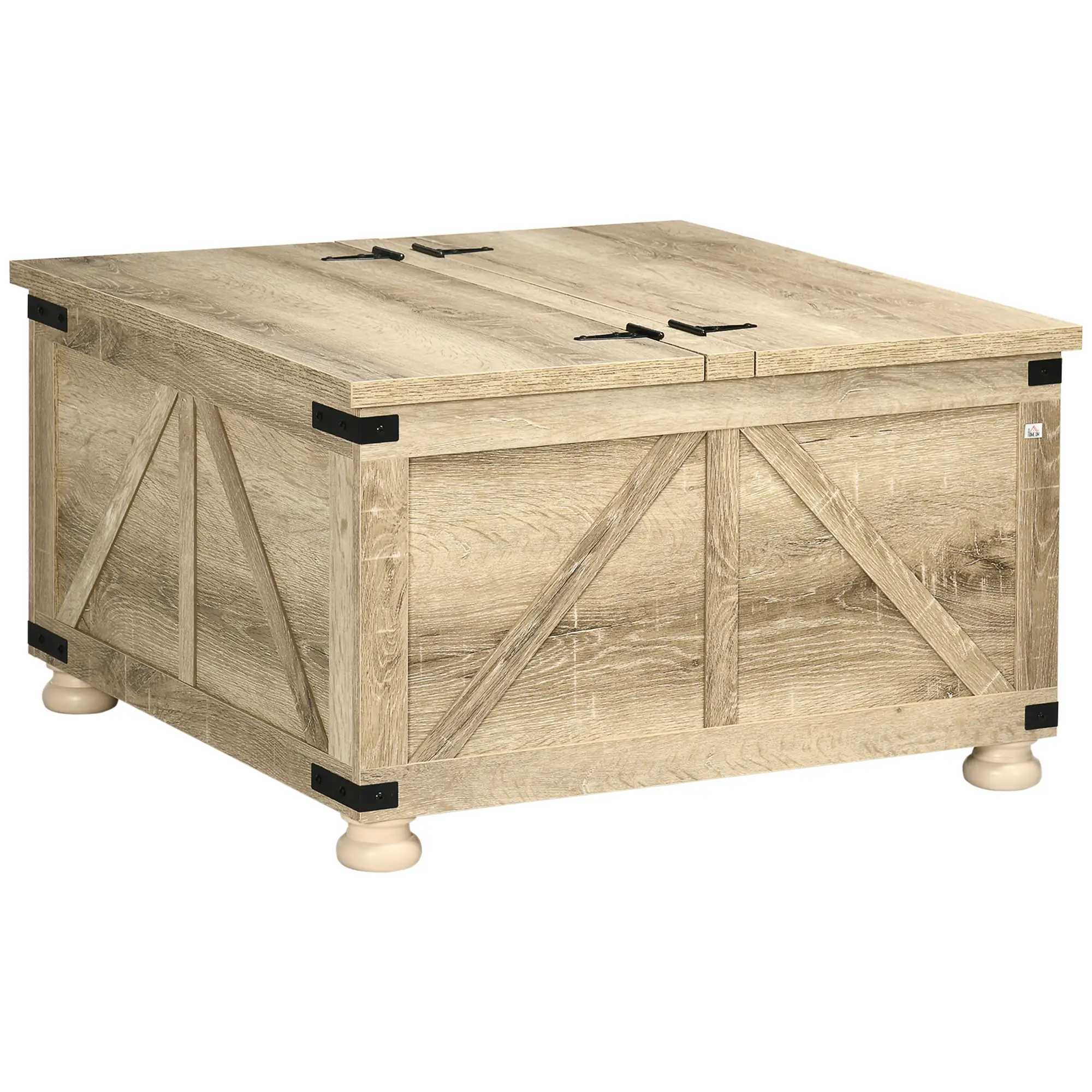 Farmhouse Coffee Table, Square Flip-Top Lid, Hidden Storage, Oak - Image 11