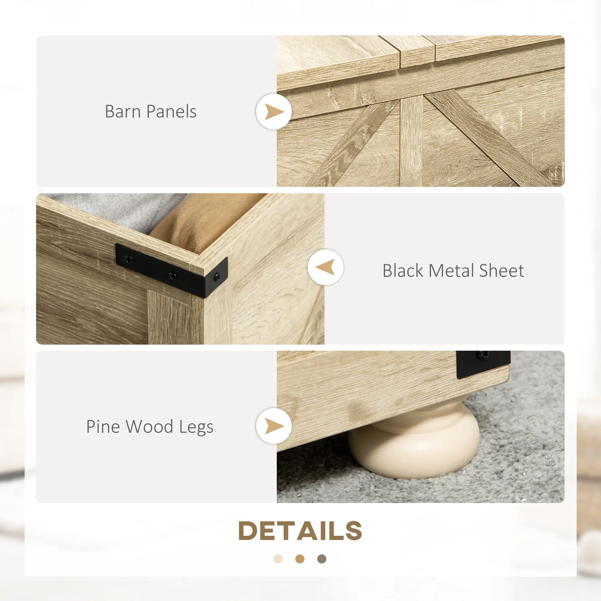 Farmhouse Coffee Table, Square Flip-Top Lid, Hidden Storage, Oak - Image 6