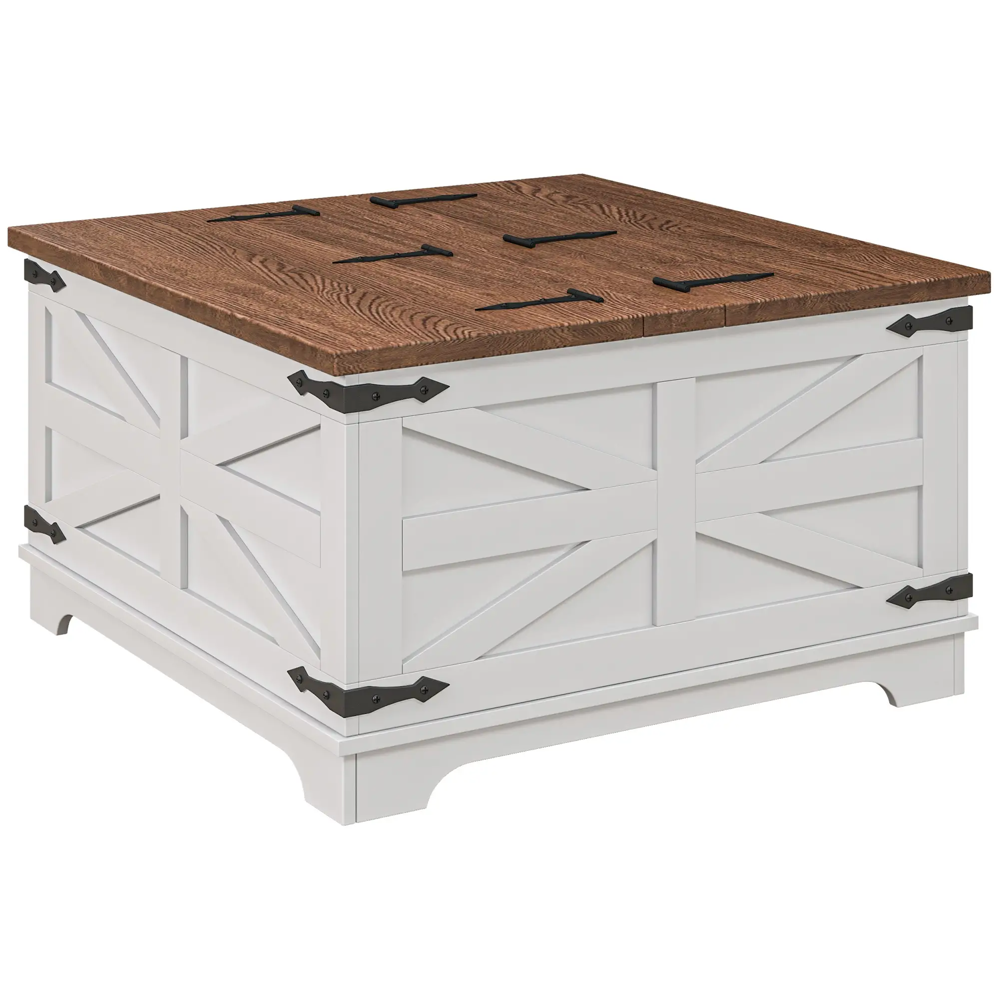 Farmhouse Coffee Table, Square Flip-Top Lid, Hidden Storage, White
