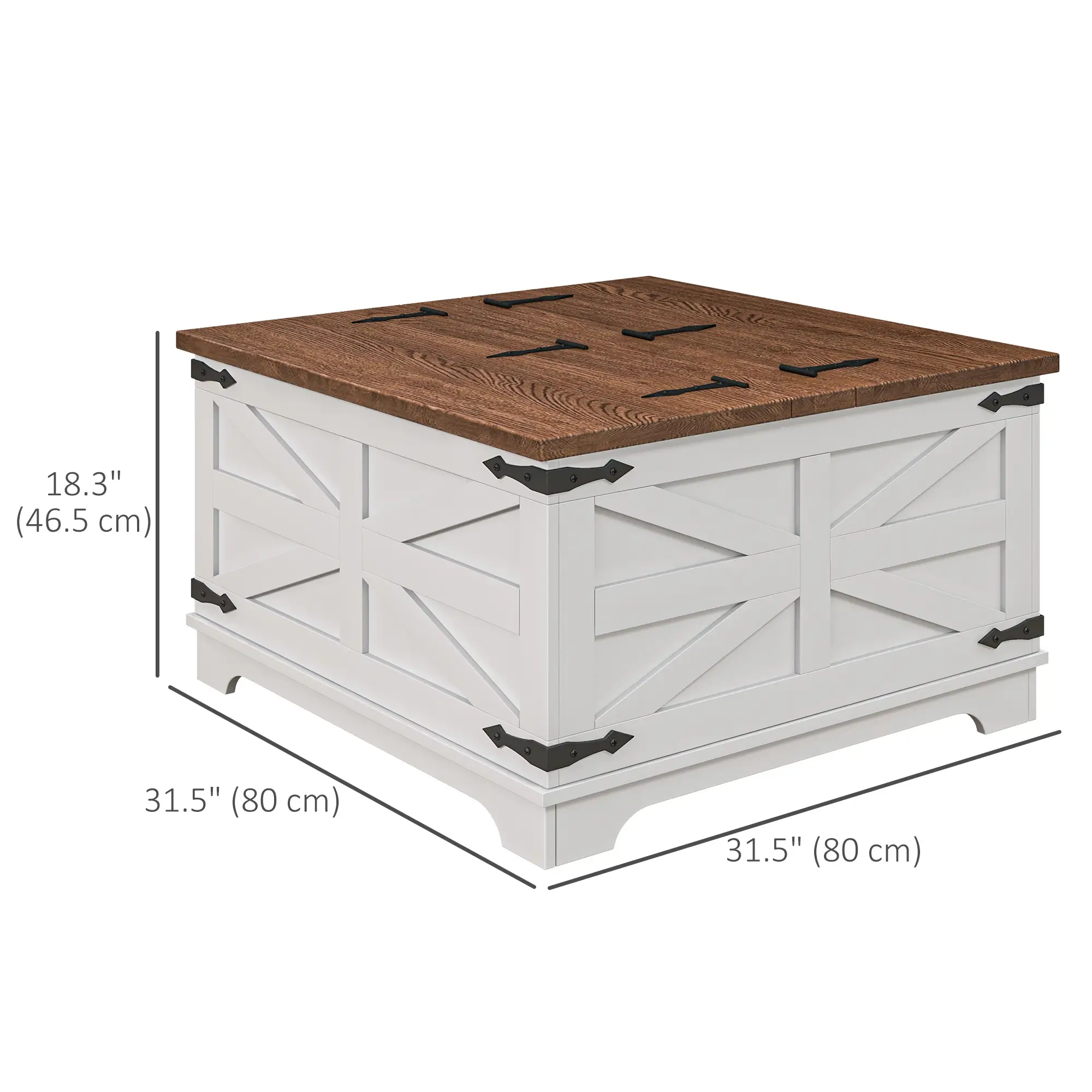 Farmhouse Coffee Table, Square Flip-Top Lid, Hidden Storage, White - Image 3