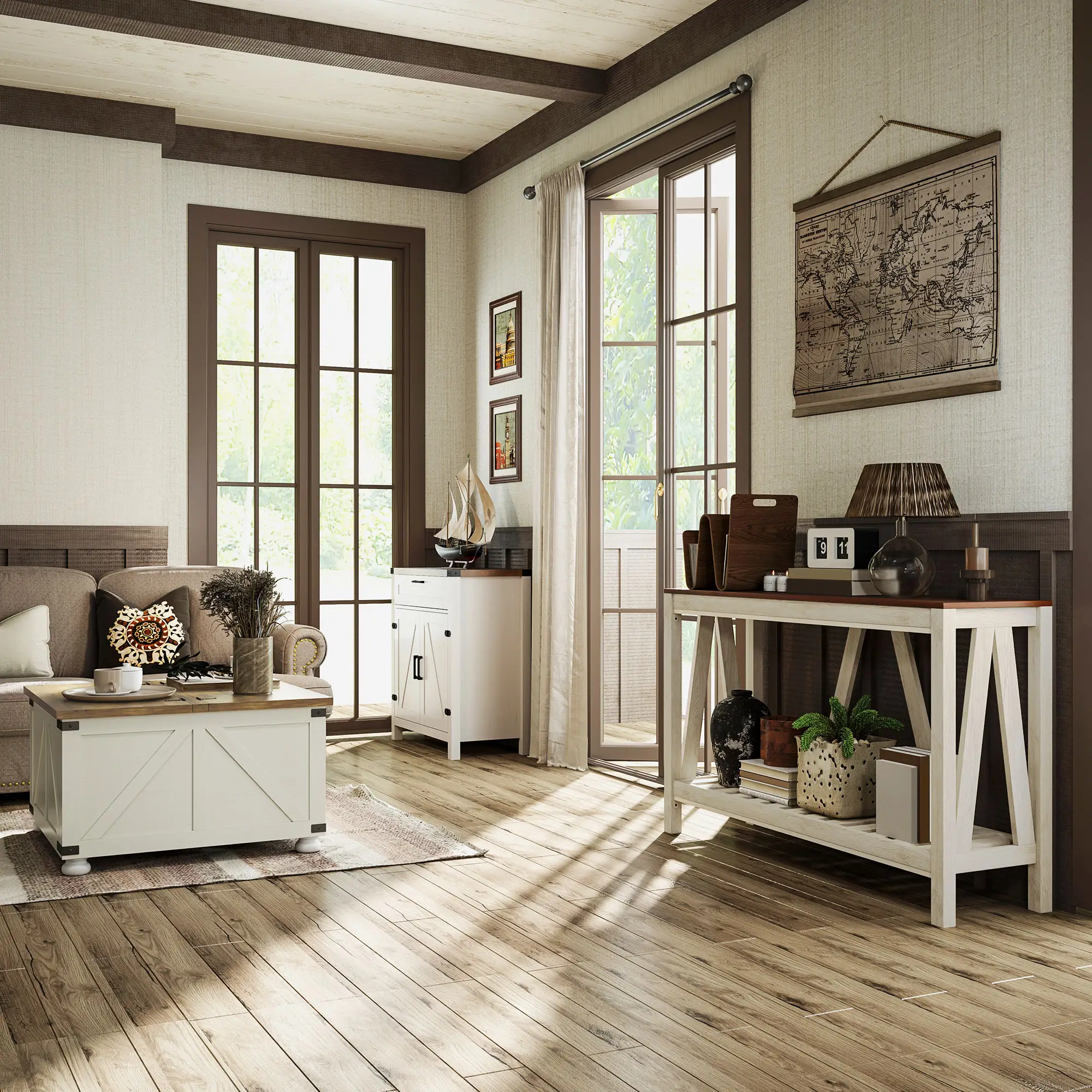Farmhouse Console Table with Storage Shelf, Rustic Sofa Table, Oak - Image 10