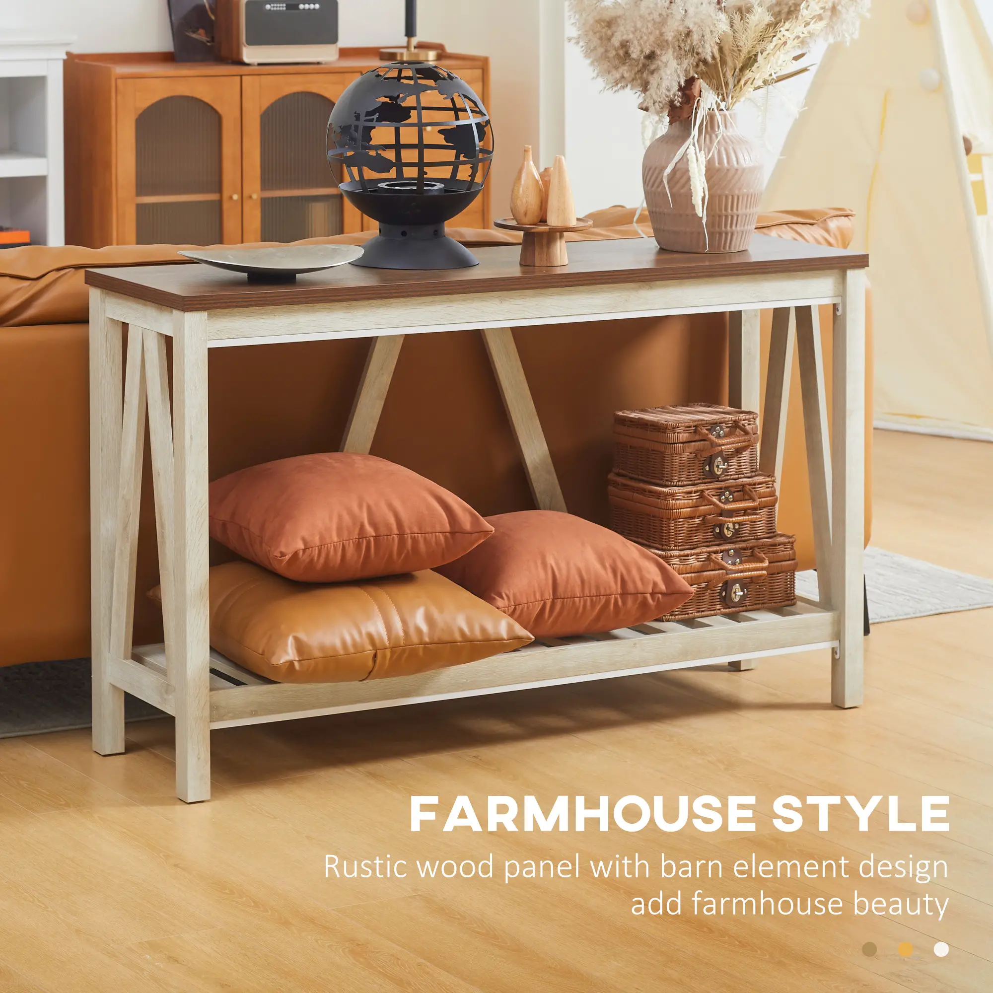 Farmhouse Console Table with Storage Shelf, Rustic Sofa Table, Oak - Image 5