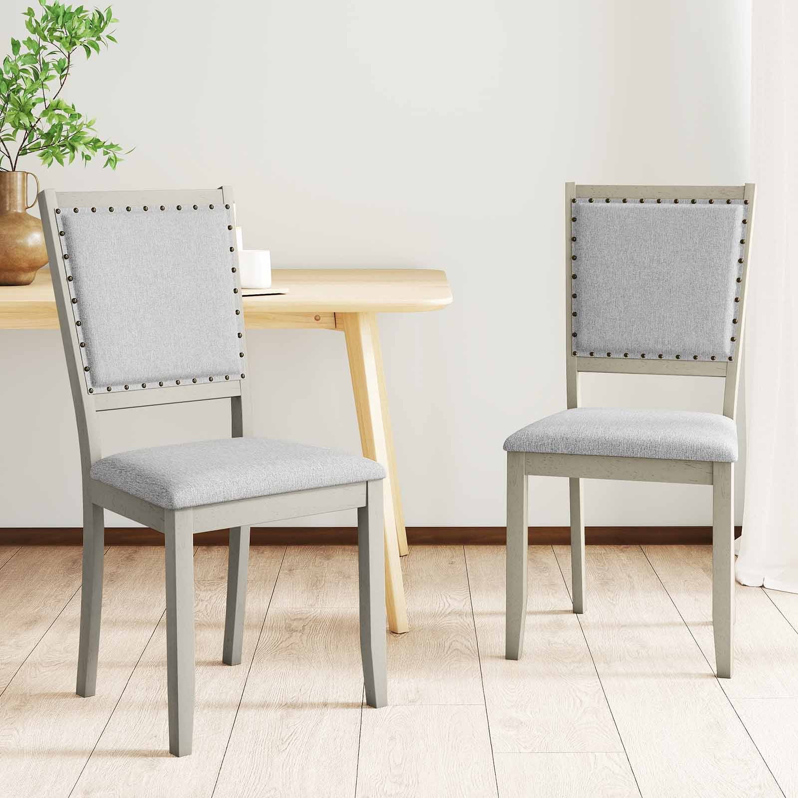 Farmhouse Dining Chair Set, 2 Fabric Upholstered Kitchen Chairs, Gray - Image 2