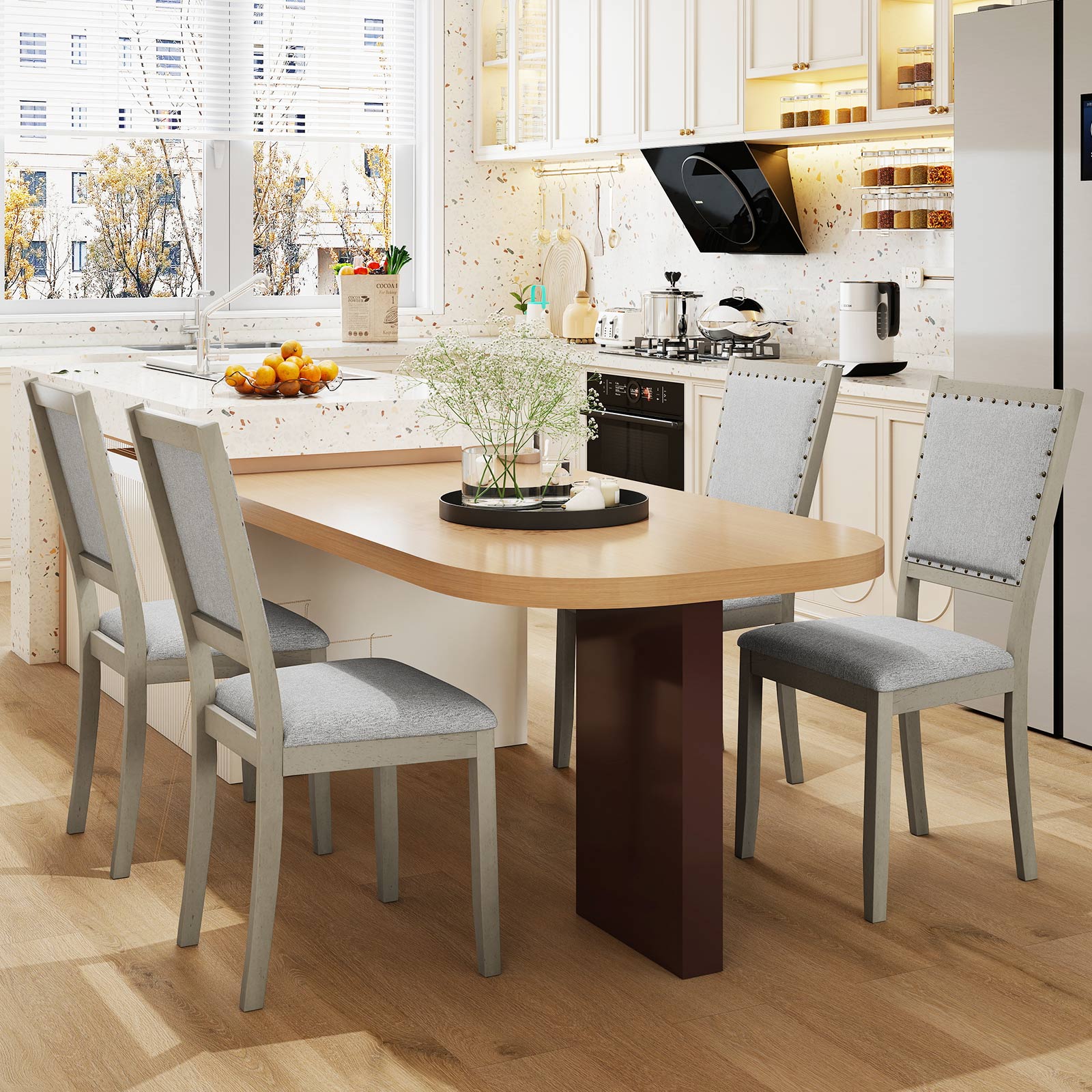 Farmhouse Dining Chair Set, 2 Fabric Upholstered Kitchen Chairs, Gray - Image 6
