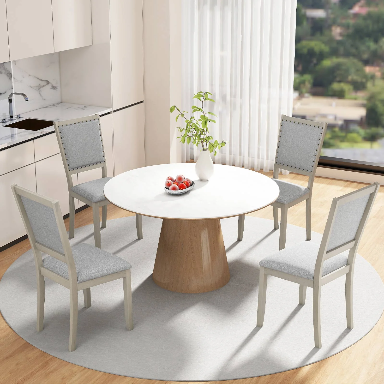 Farmhouse Dining Chair Set, 2 Fabric Upholstered Kitchen Chairs, Gray - Image 7