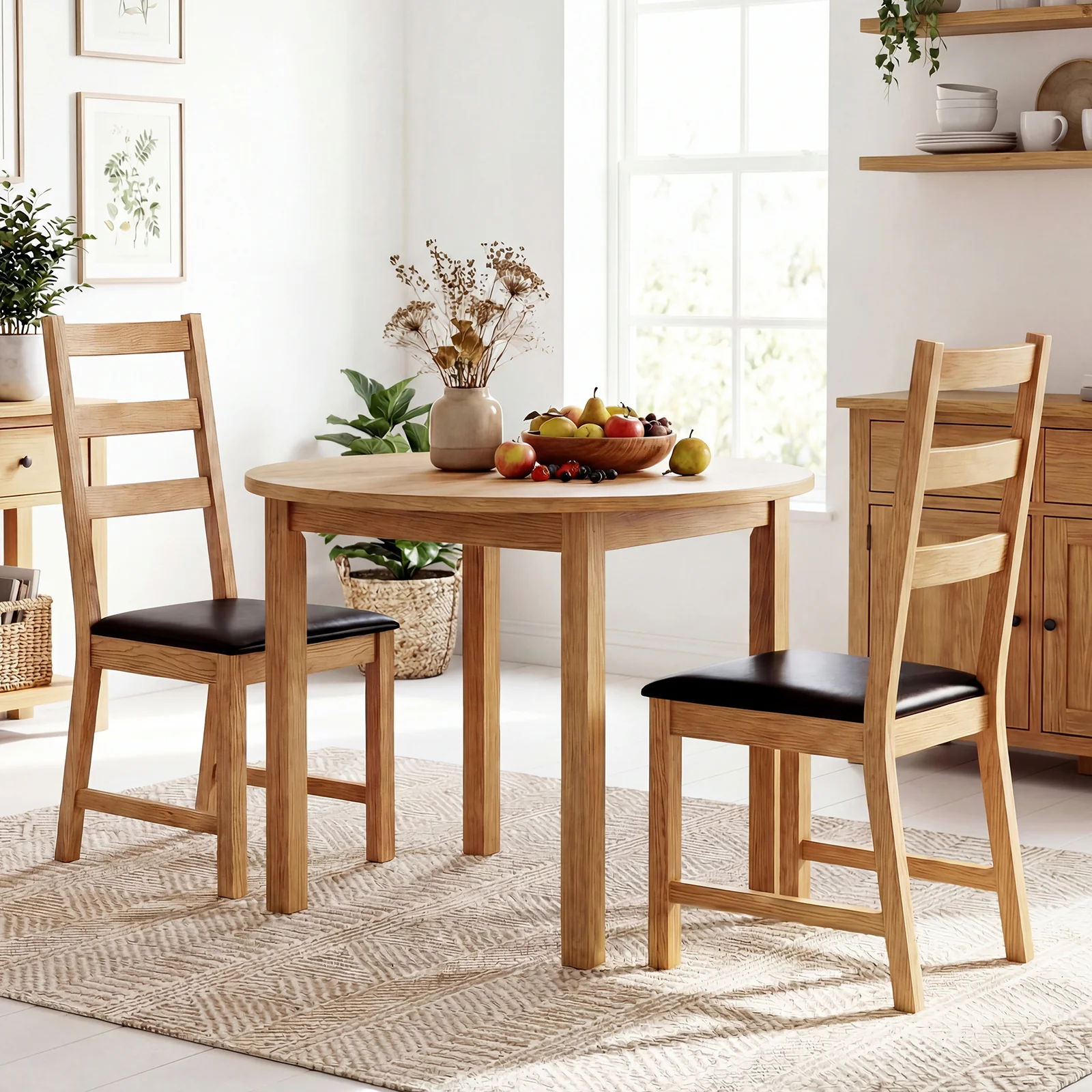 Farmhouse Dining Chairs Set Of 2, Hollowed Backrest, Natural - Image 3