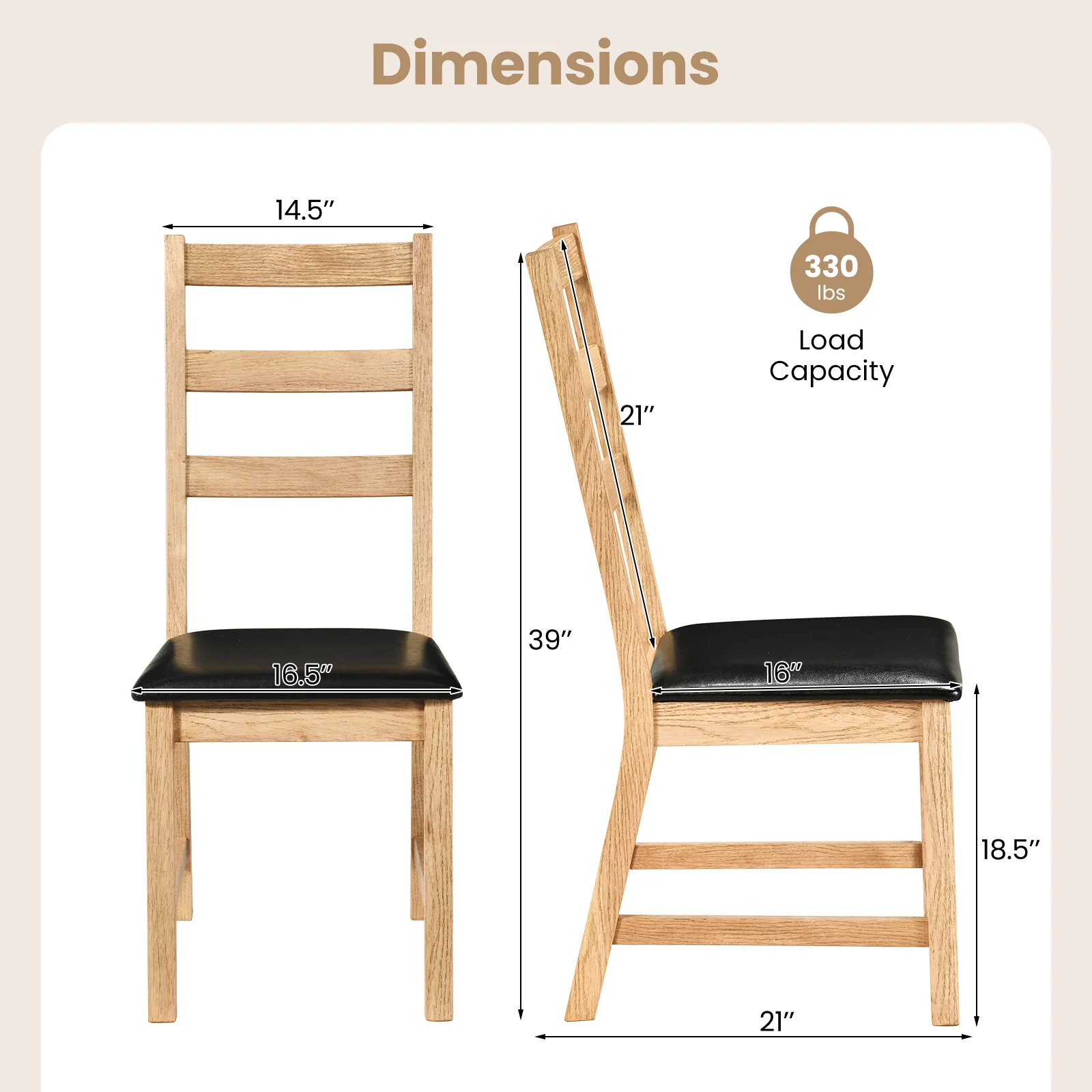 Farmhouse Dining Chairs Set Of 2, Hollowed Backrest, Natural - Image 4