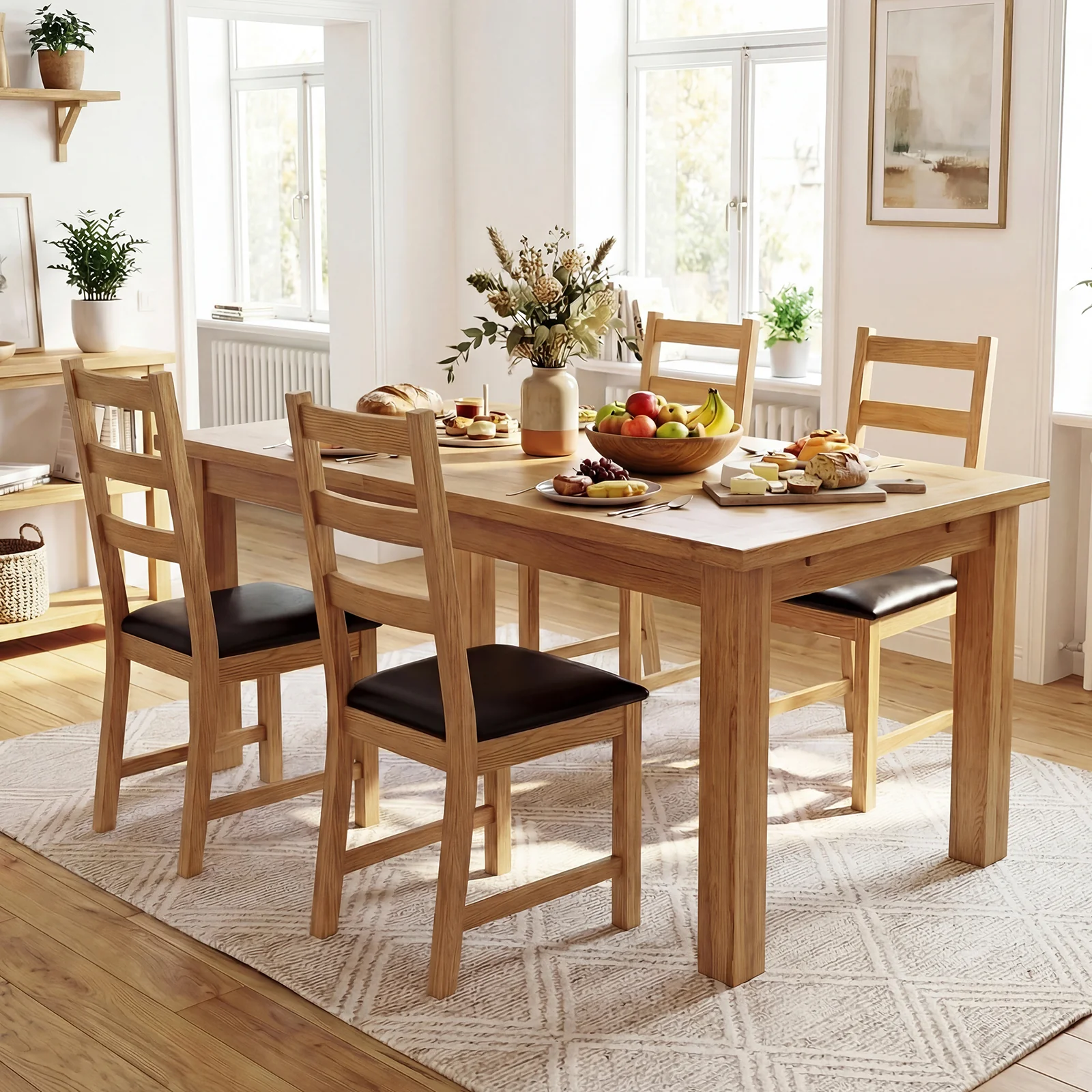 Farmhouse Dining Chairs Set Of 2, Hollowed Backrest, Natural - Image 5