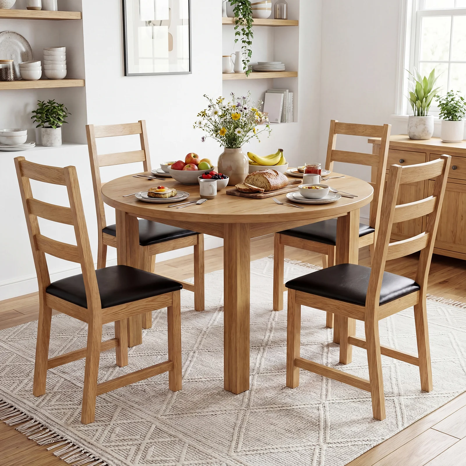 Farmhouse Dining Chairs Set Of 2, Hollowed Backrest, Natural - Image 6