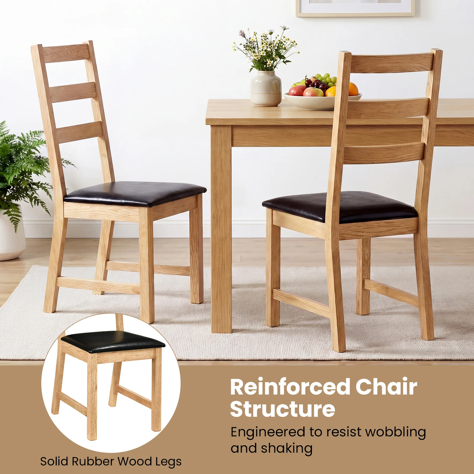 Farmhouse Dining Chairs Set Of 2, Hollowed Backrest, Natural - Image 9