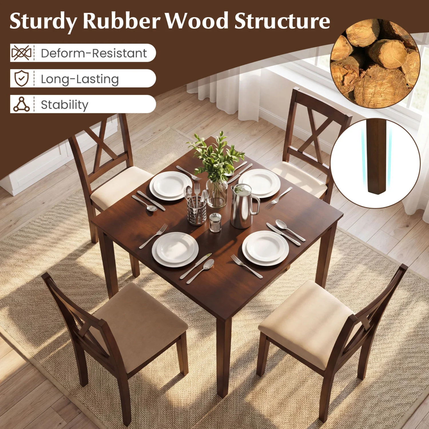 Farmhouse Dining Table, 35" Square, Walnut - Image 7