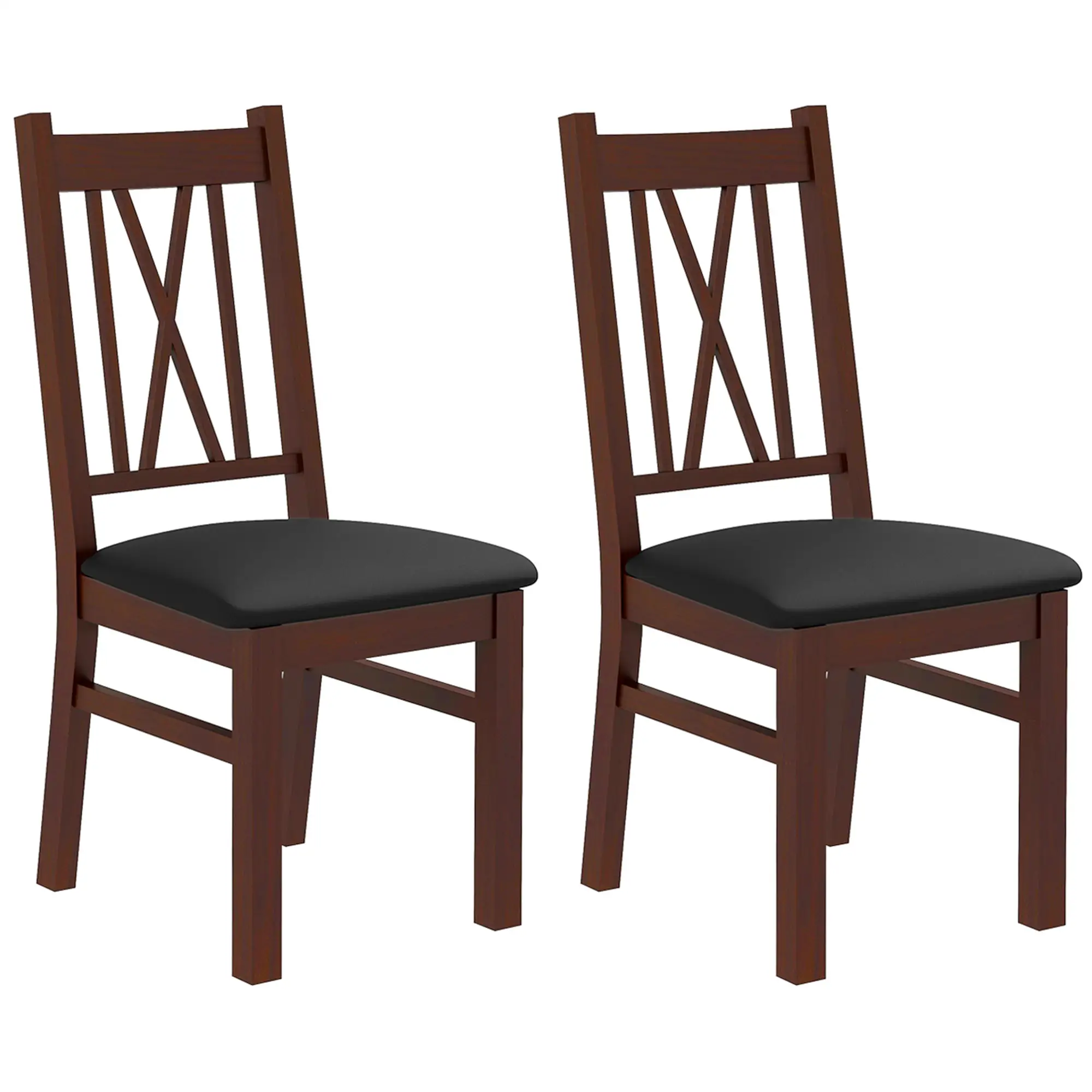 Farmhouse Dining Table Chairs Set of 2, Pine Wood, PU Leather Cushion - Image 11