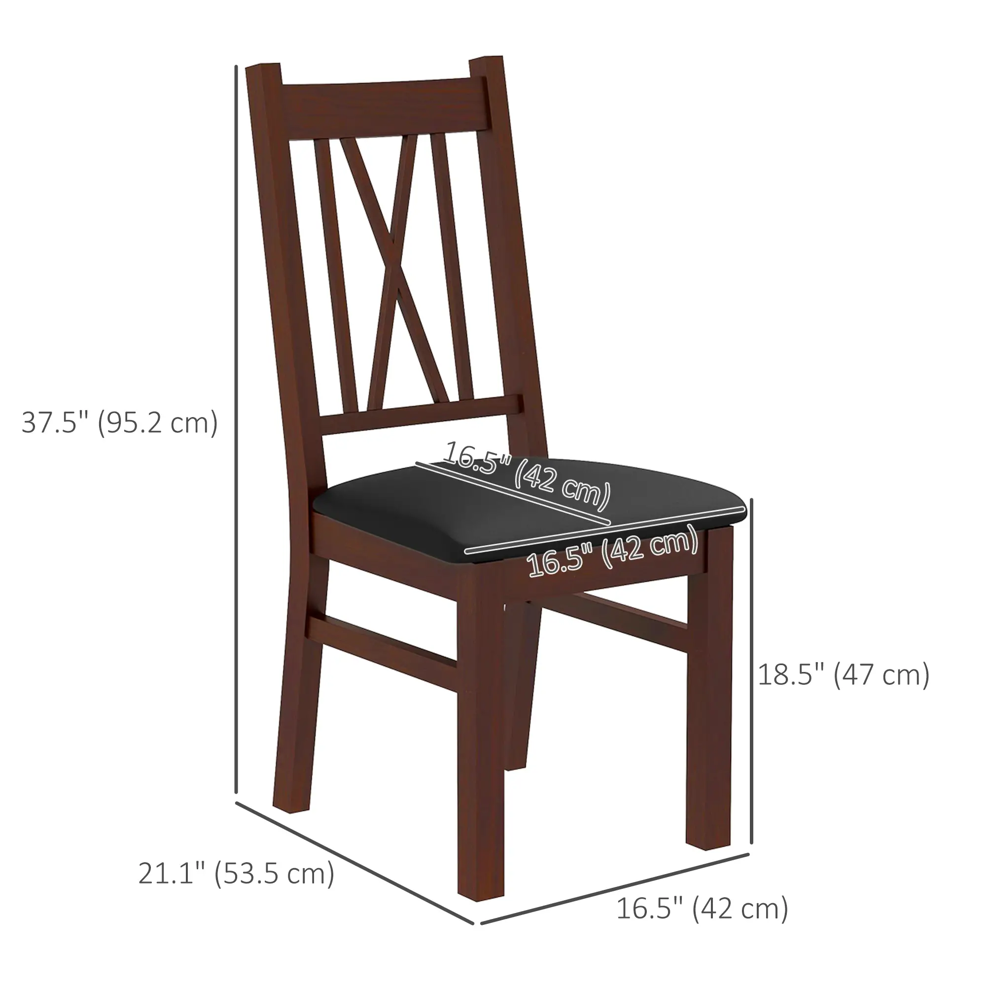 Farmhouse Dining Table Chairs Set of 2, Pine Wood, PU Leather Cushion - Image 3