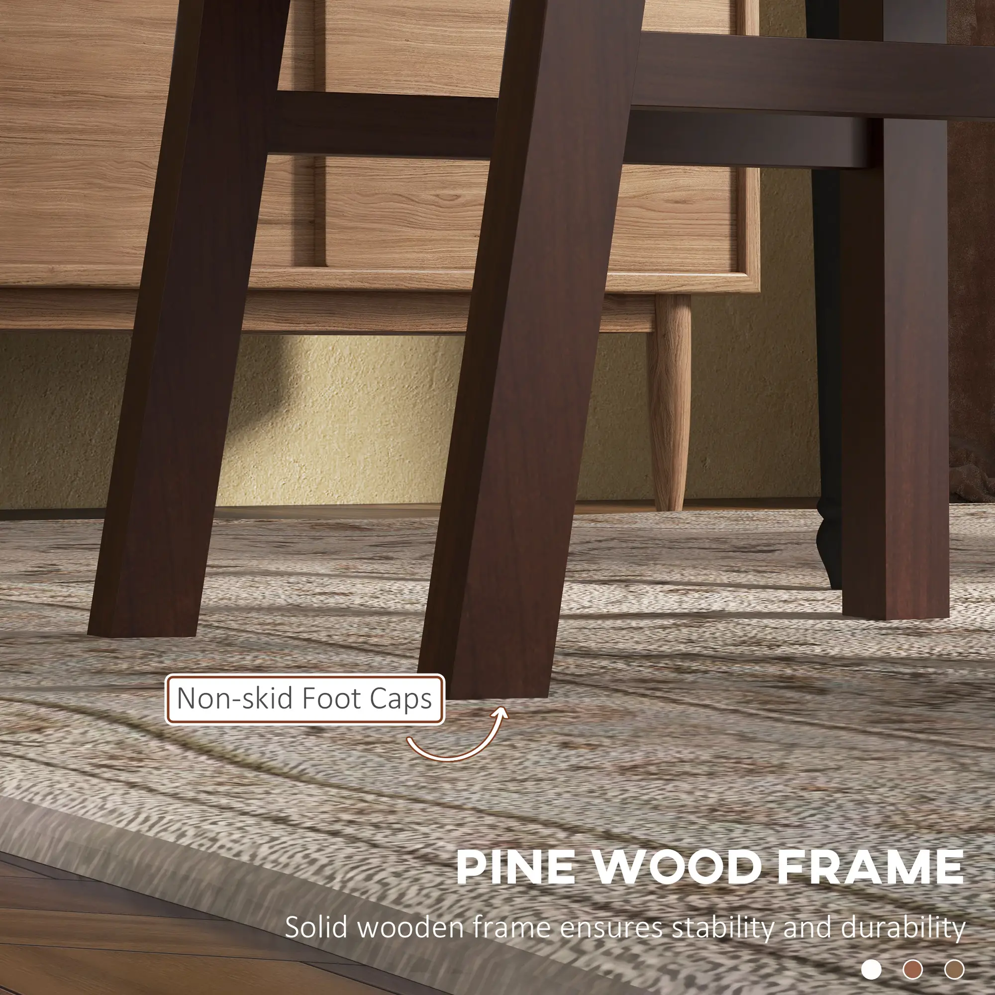 Farmhouse Dining Table Chairs Set of 2, Pine Wood, PU Leather Cushion - Image 6